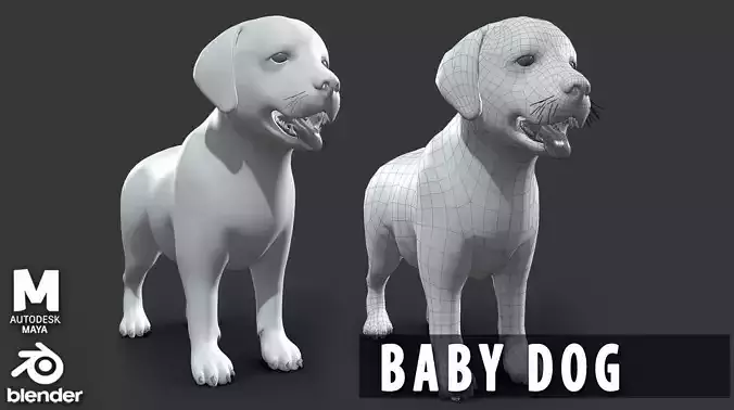 Baby Dog Basemesh Low-poly 3D model