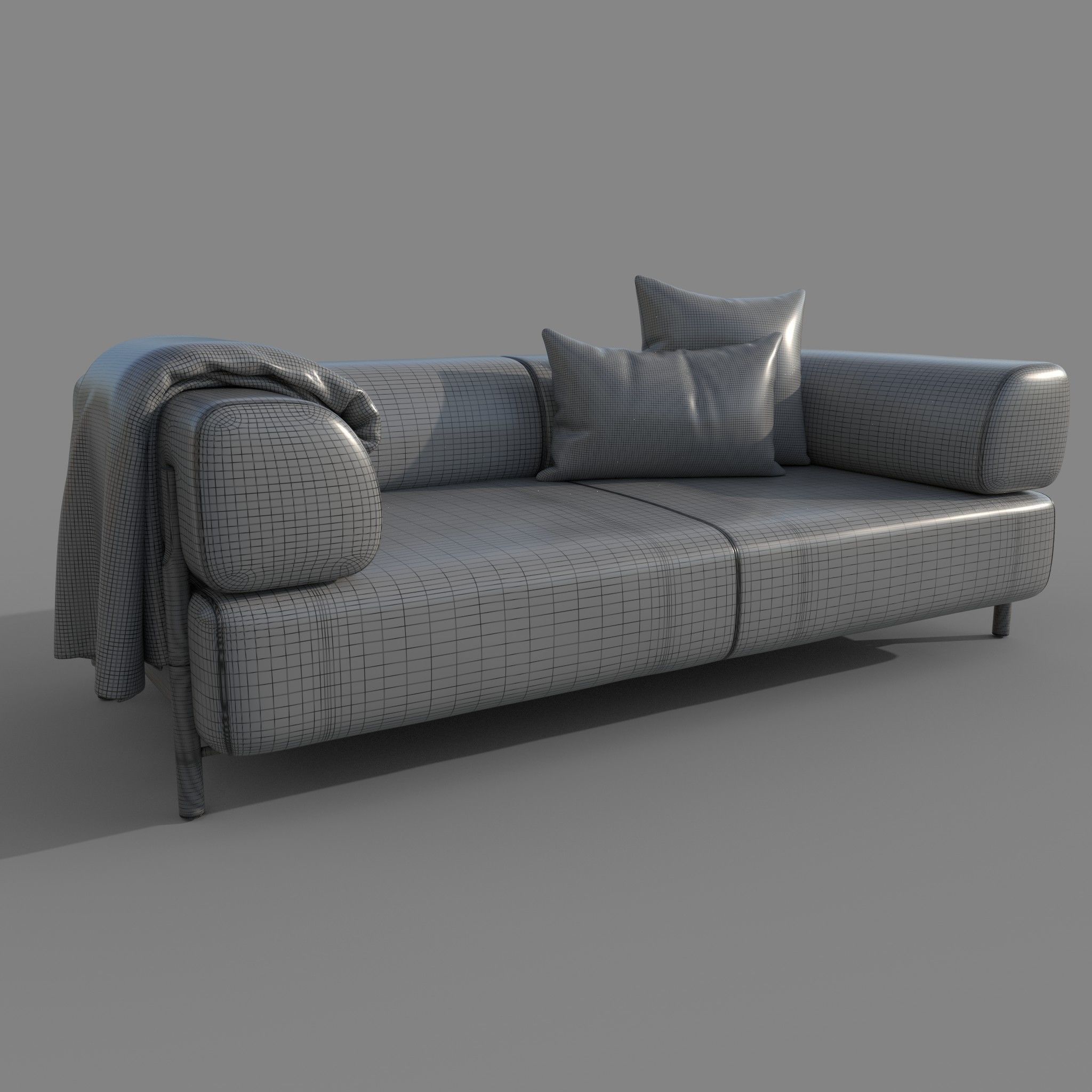 Sofa with pillow Low-poly 3D model_1