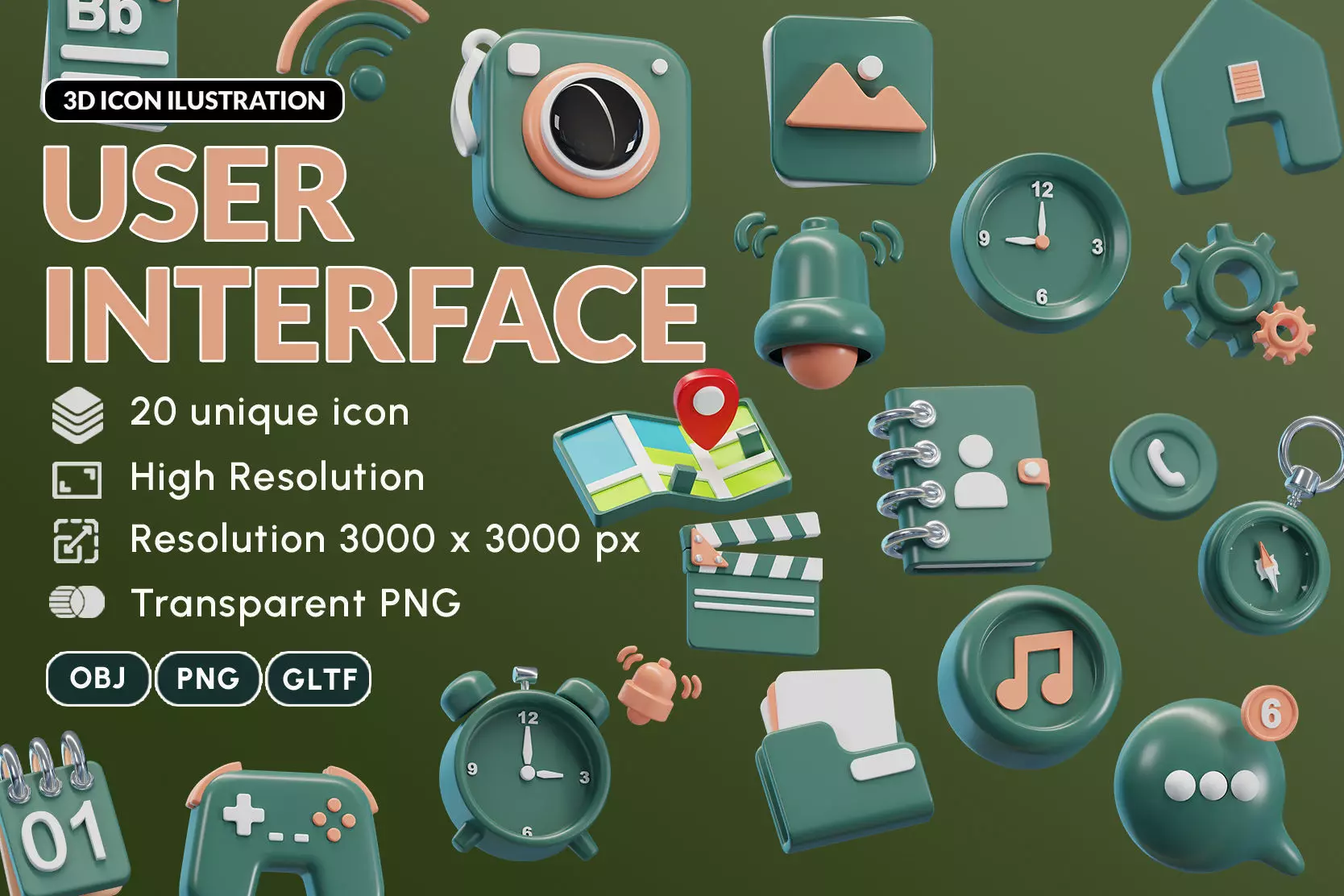 User Interface 3D Illustration Low-poly 3D model_0