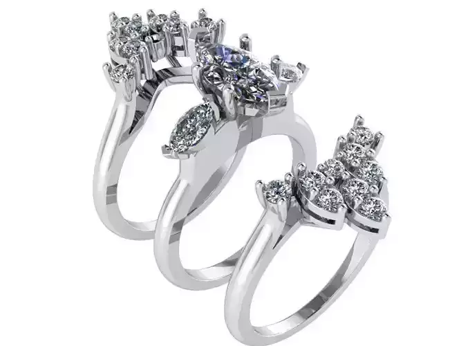 Marquise Unique Ring With 2pcs Band 3058