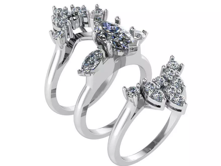 Marquise Unique Ring With 2pcs Band 3058 3D print model