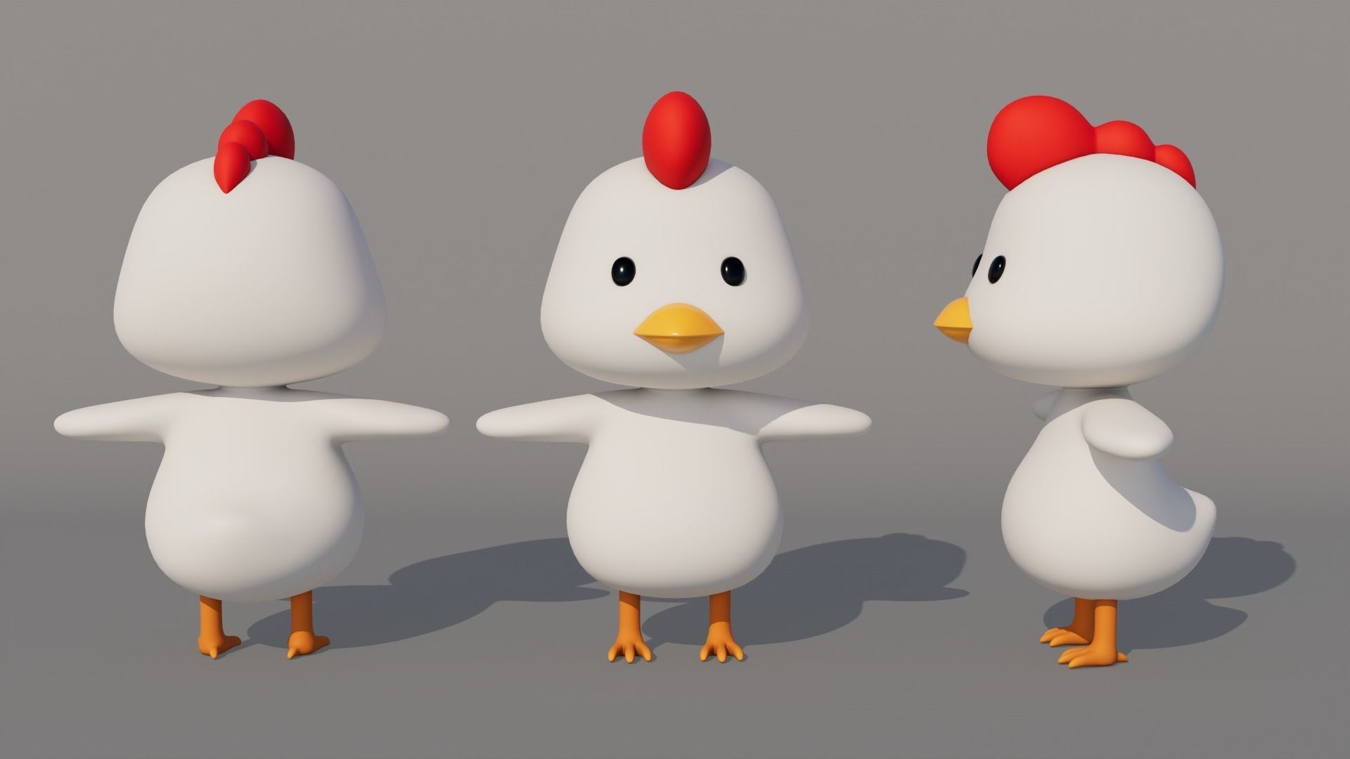 Rigged Cartoon Chicken Low-poly 3D model_4