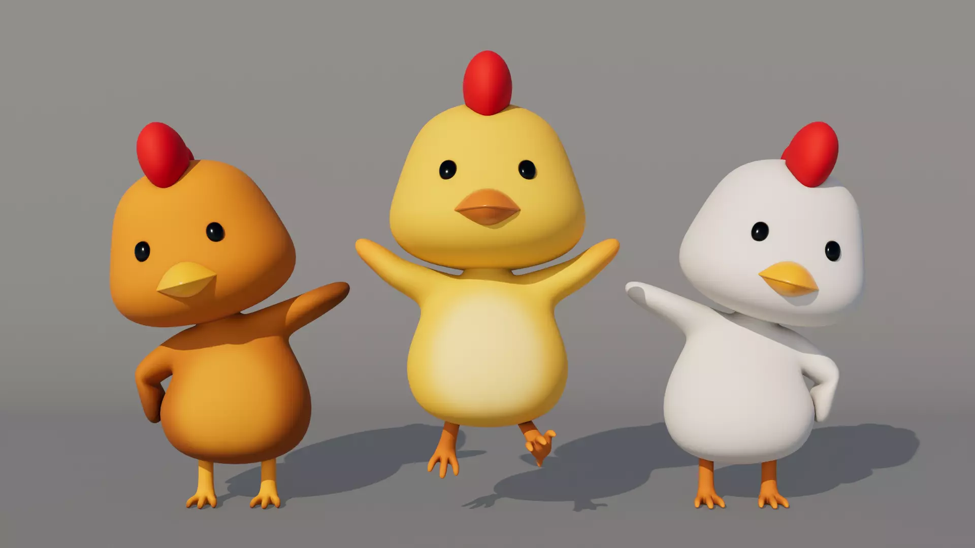 Rigged Cartoon Chicken Low-poly 3D model_0