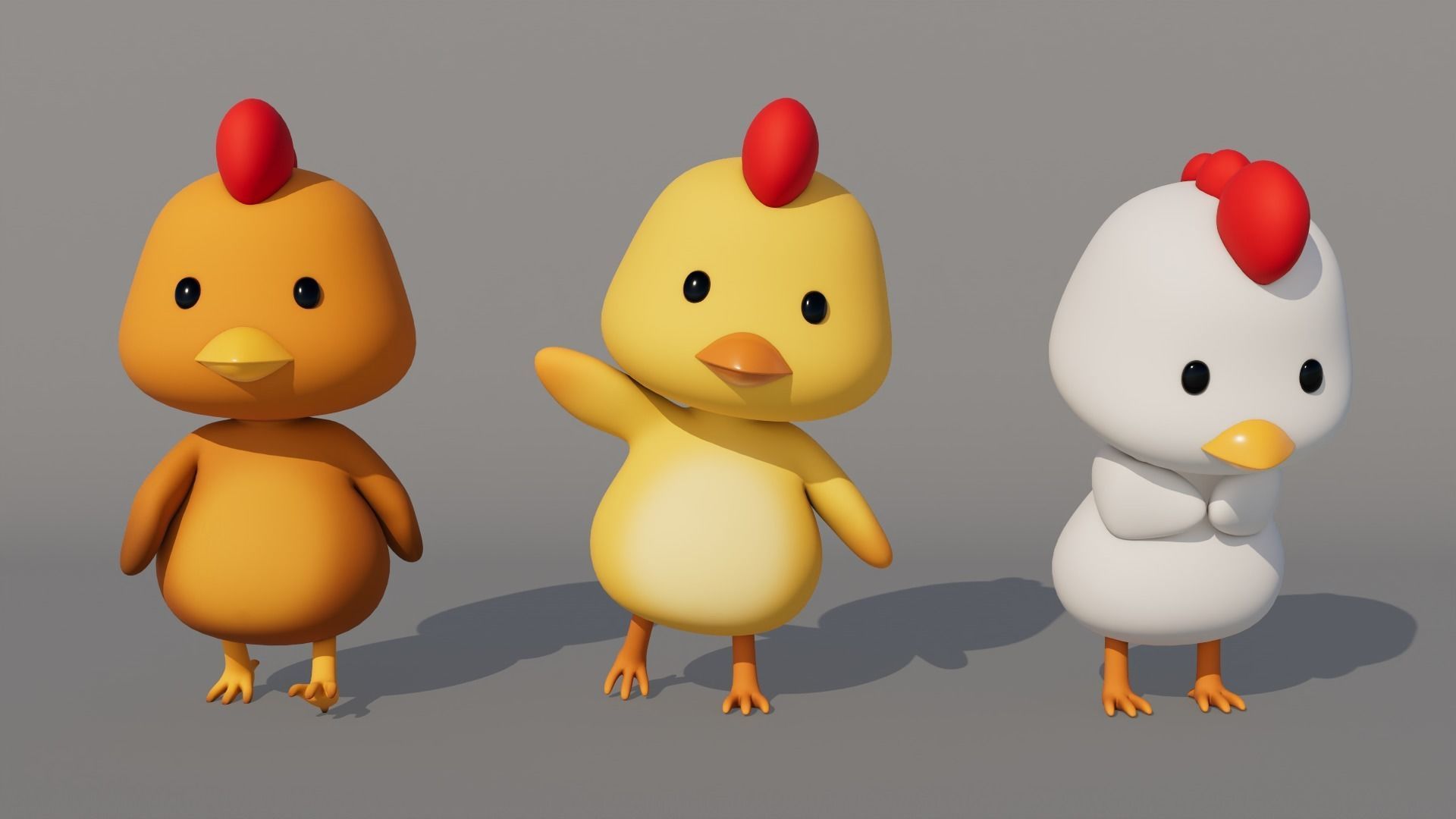Rigged Cartoon Chicken Low-poly 3D model_1