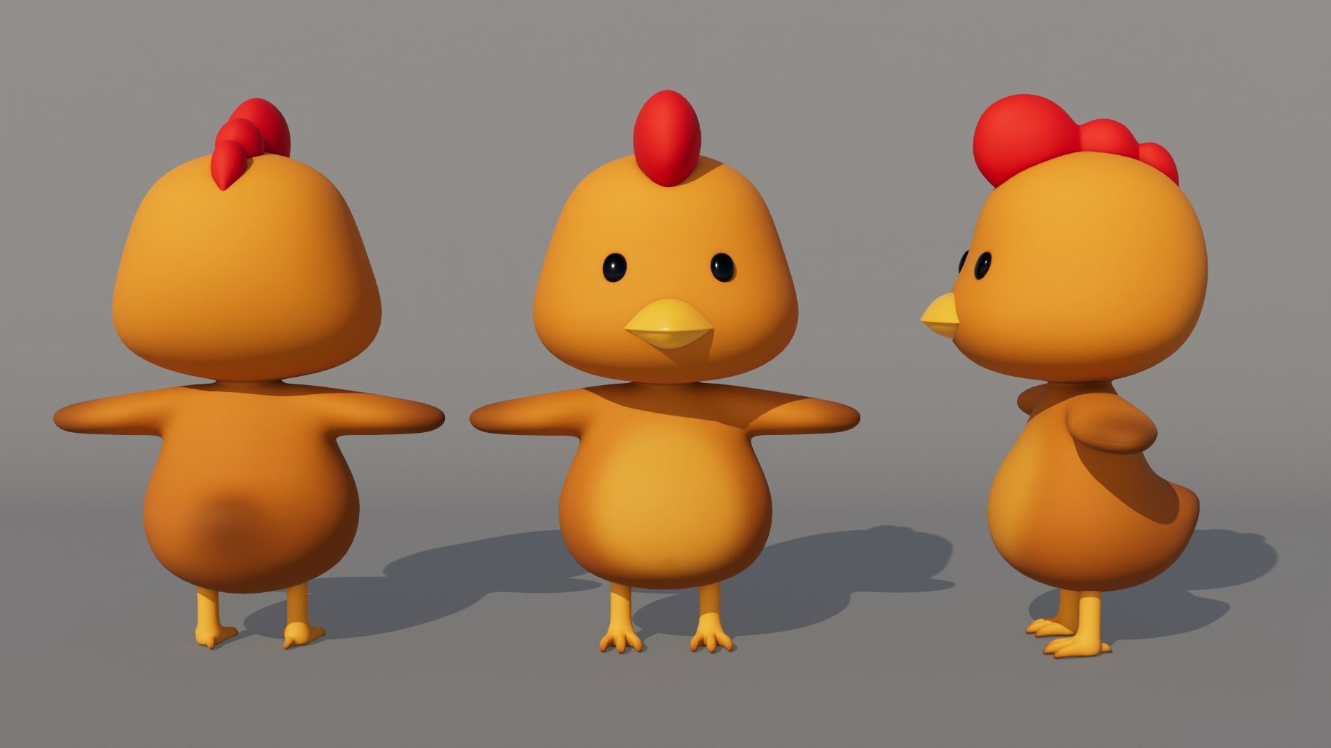 Rigged Cartoon Chicken Low-poly 3D model_2