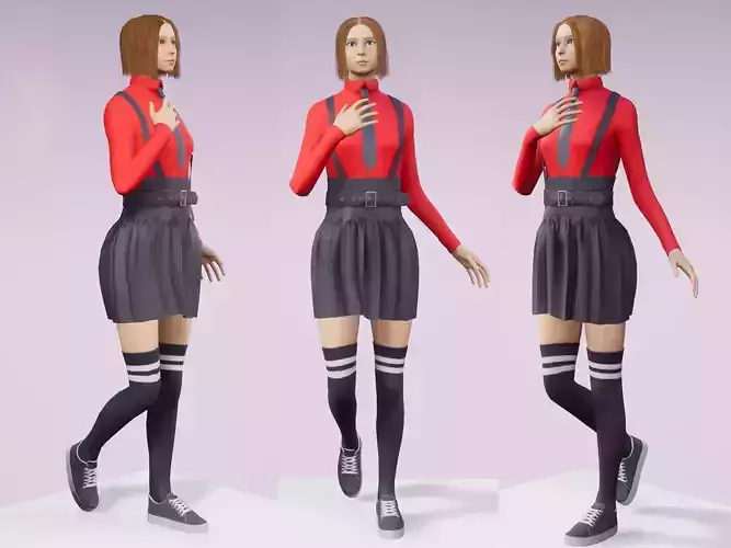 Student Girl Low-poly 3D model