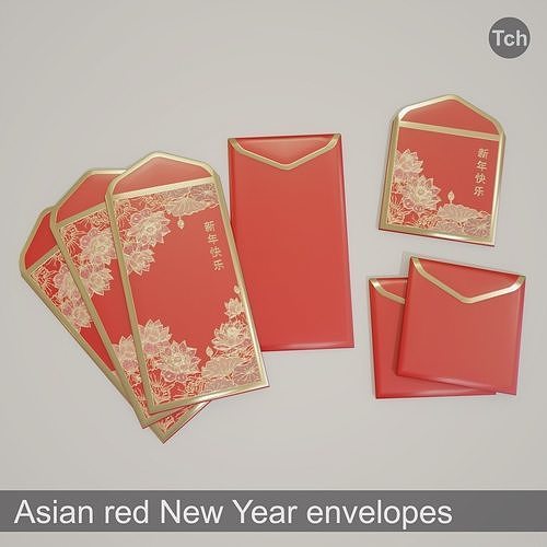 Asian red New Year envelopes Low-poly 3D model