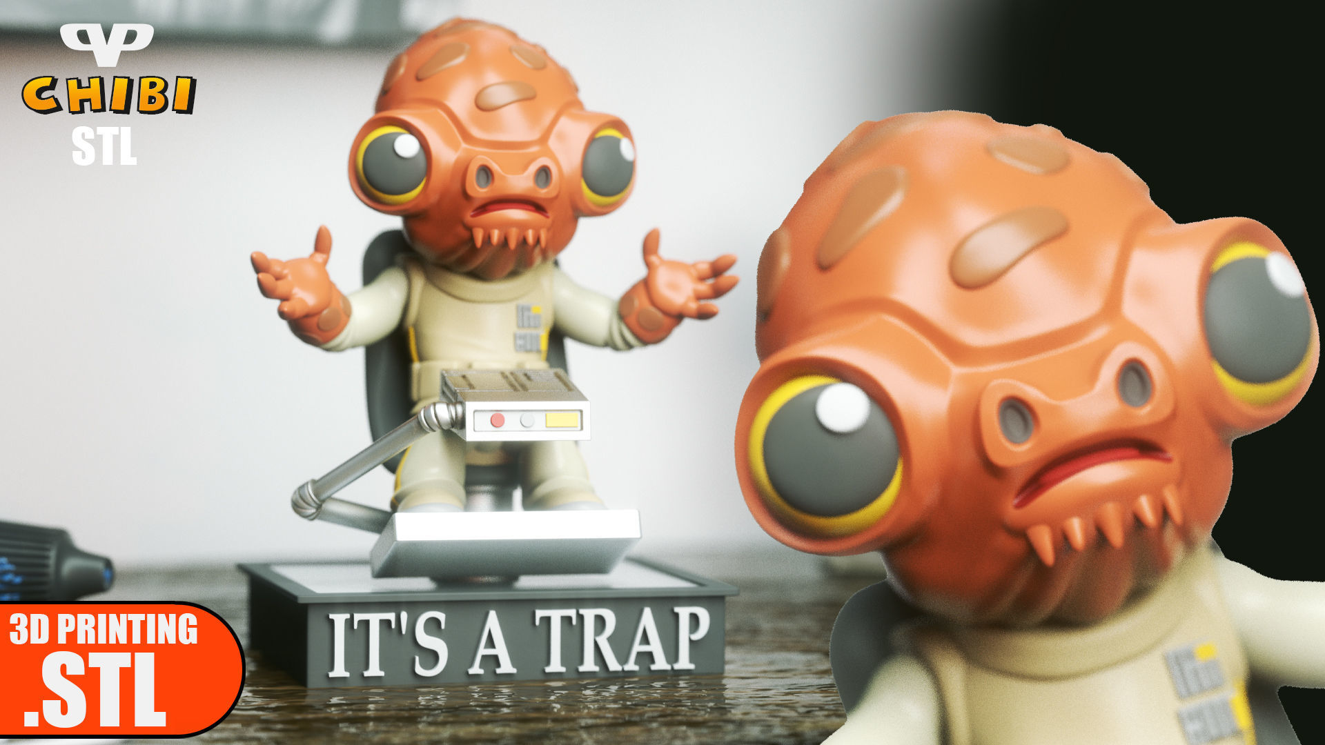 Admiral Ackbar Chibi STL for 3D Printing ChibiSTL 3DXM 3D model 3D ...
