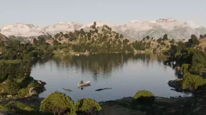 Lake mountain scene 3D model
