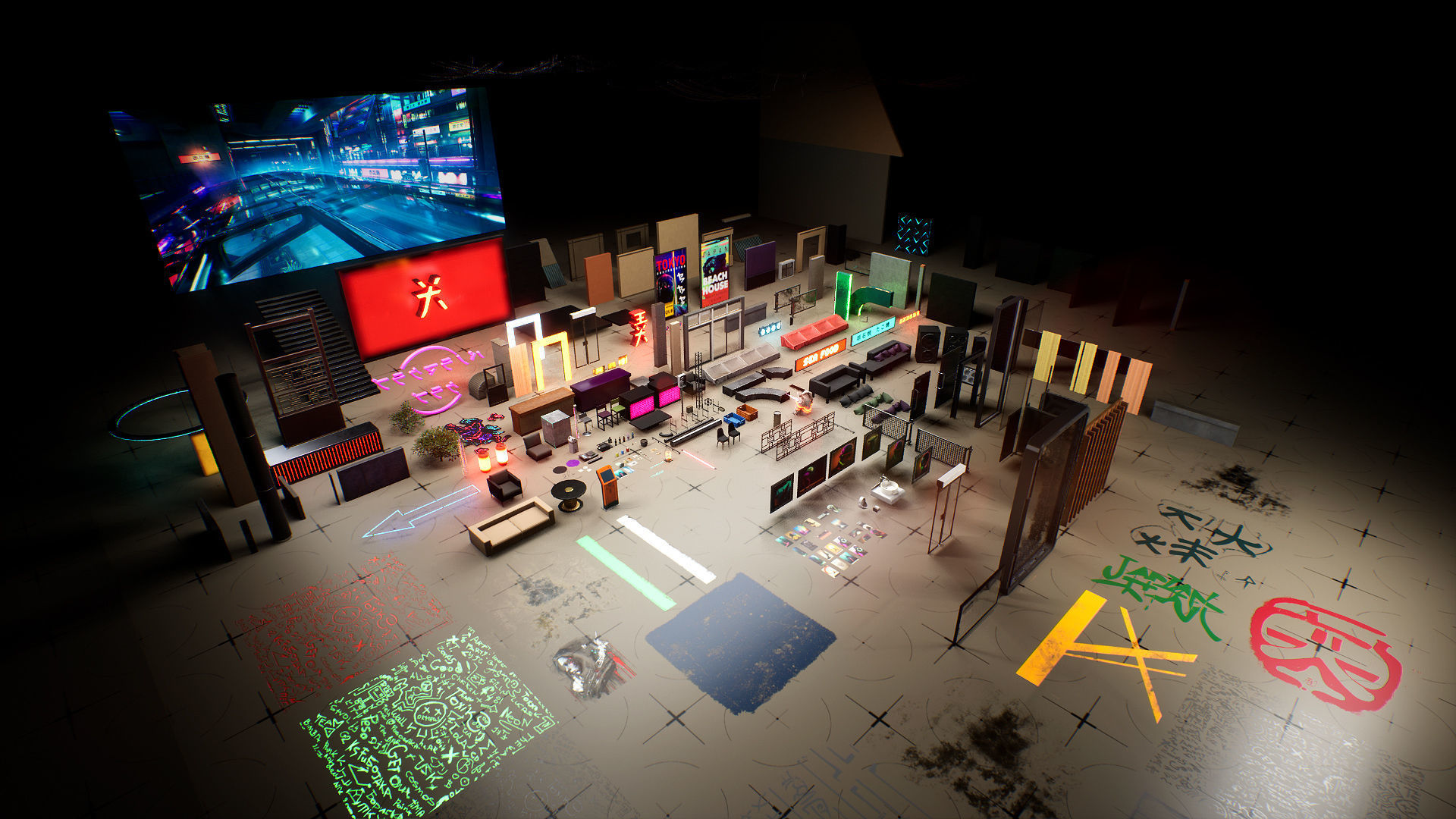 Japanese Nightclub KIT Low-poly 3D model_27