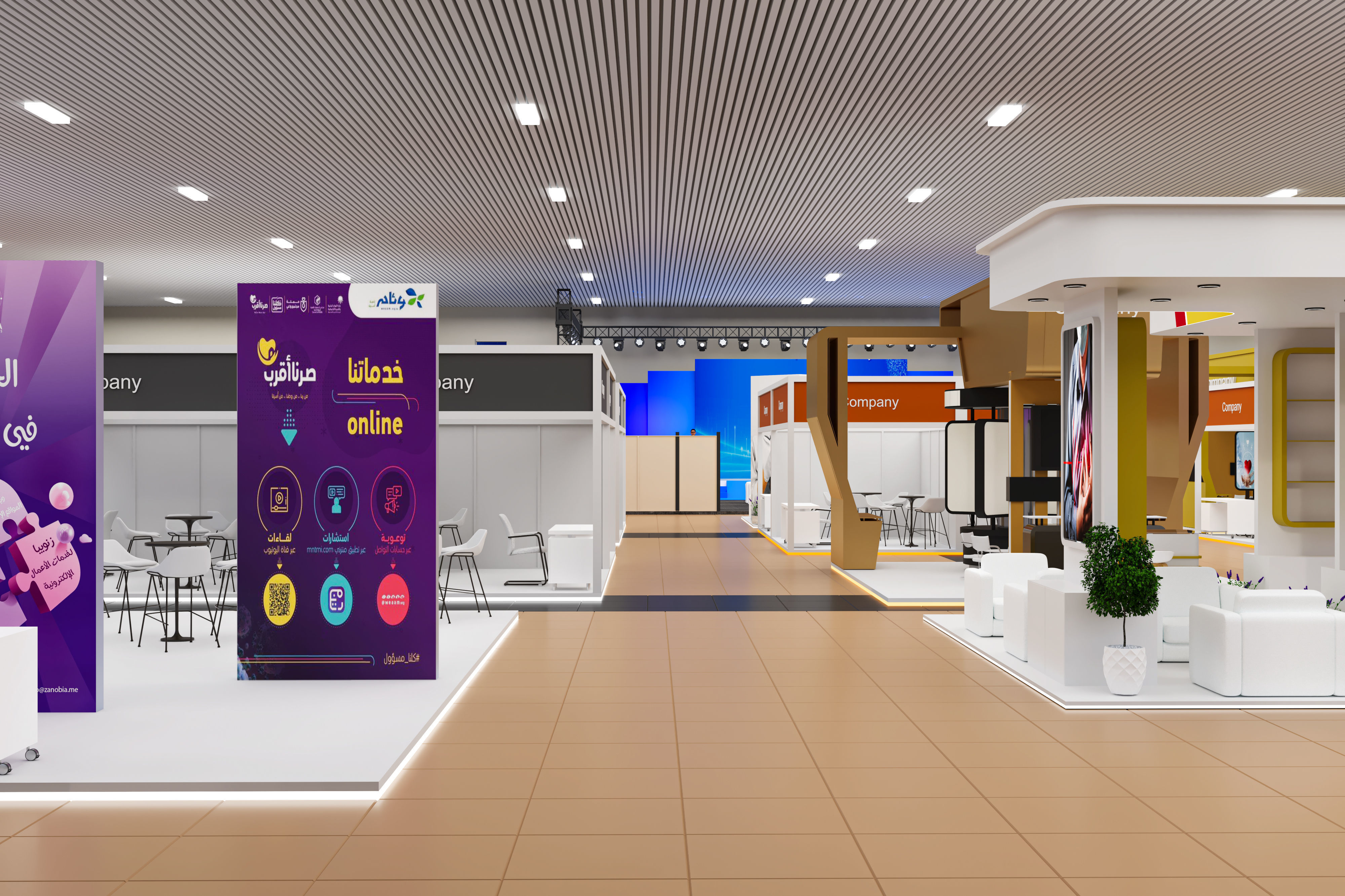 exhibition hall with booths 60mx60m 3D model_20