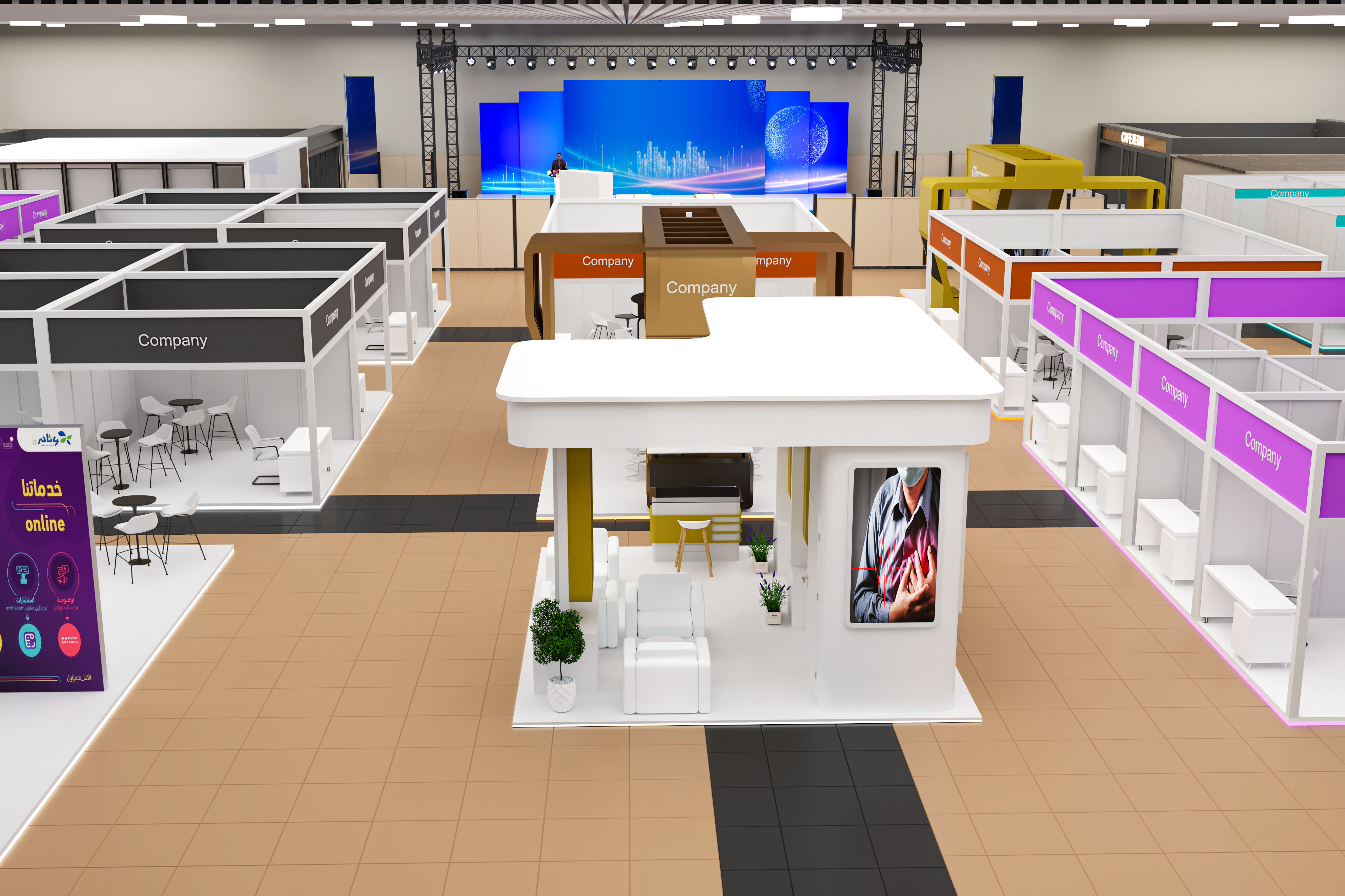 exhibition hall with booths 60mx60m 3D model_28
