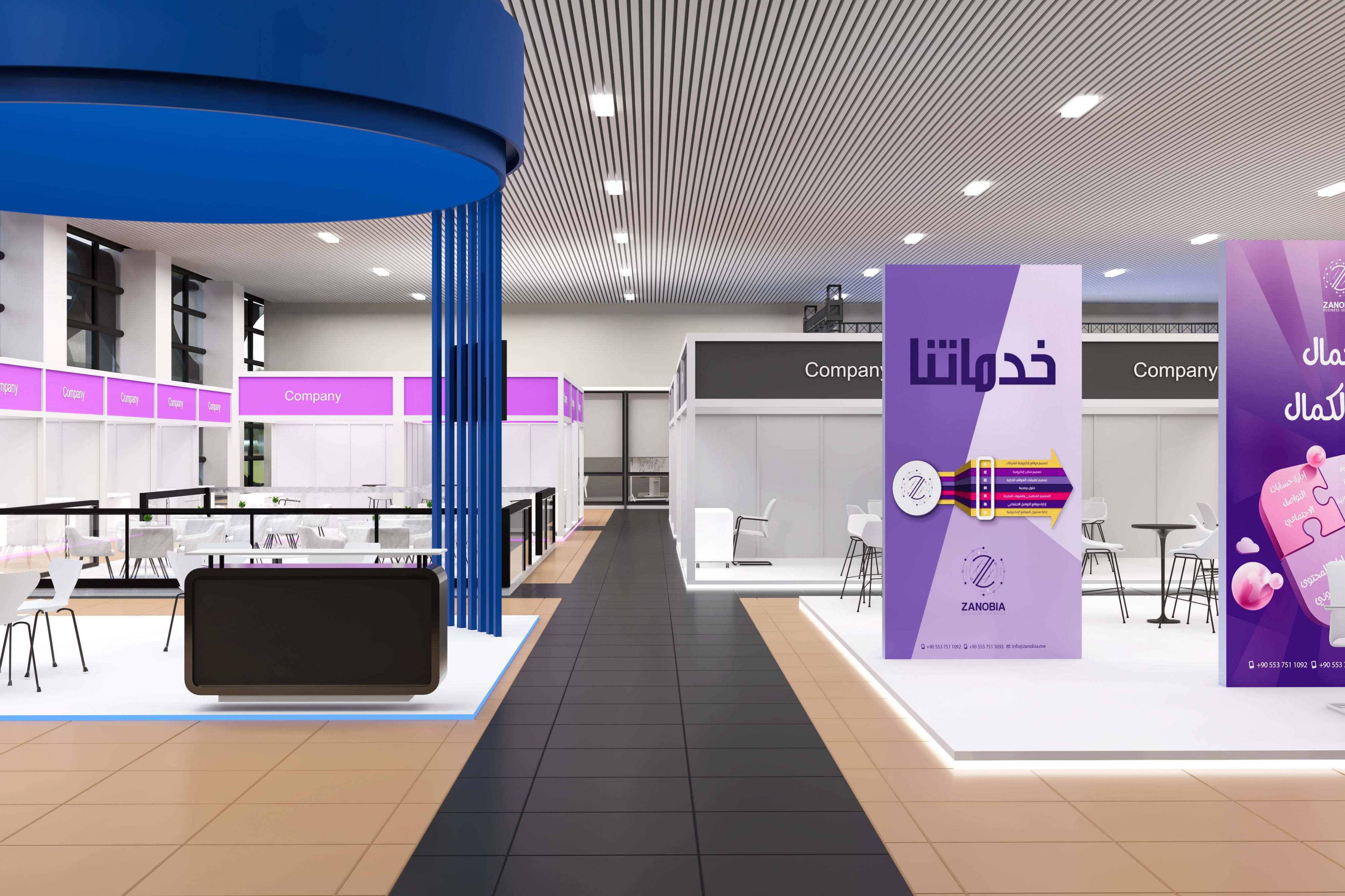 exhibition hall with booths 60mx60m 3D model_6