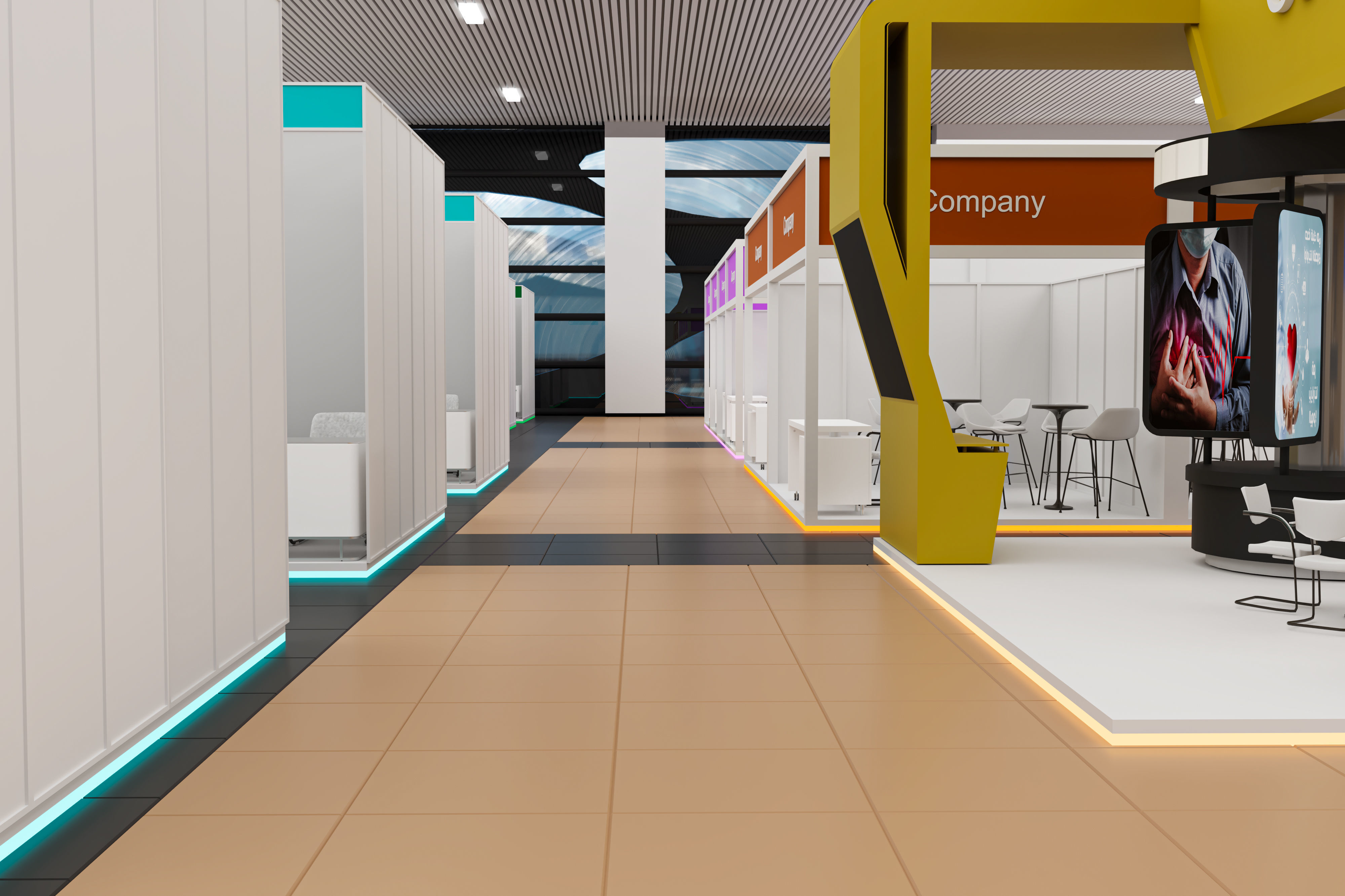 exhibition hall with booths 60mx60m 3D model_9