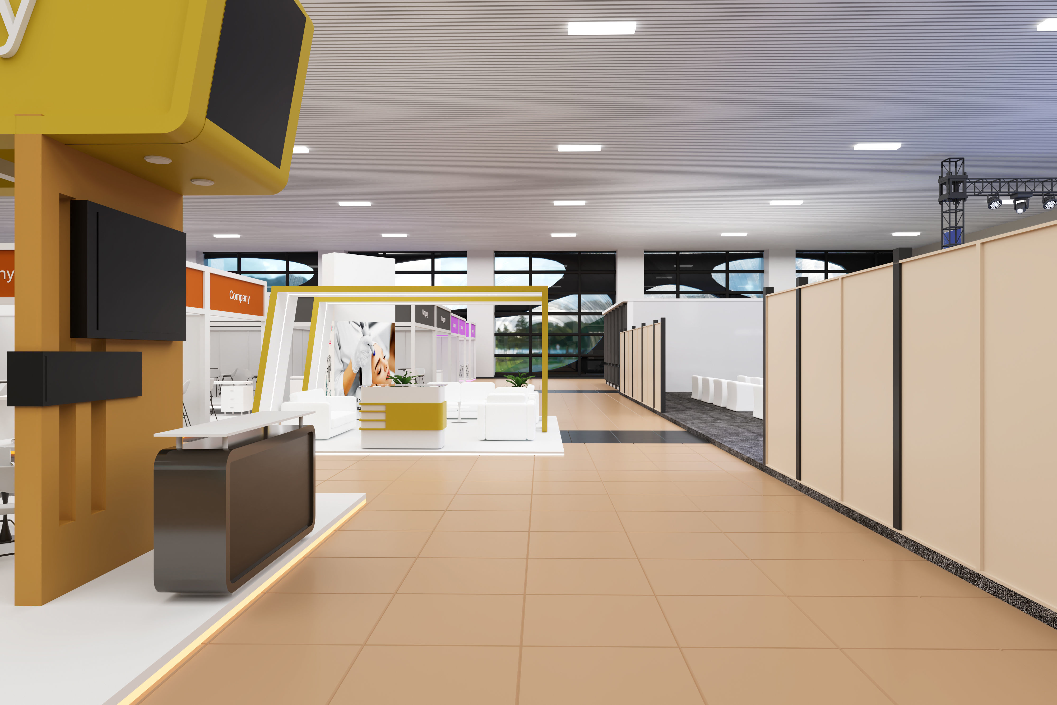 exhibition hall with booths 60mx60m 3D model_7