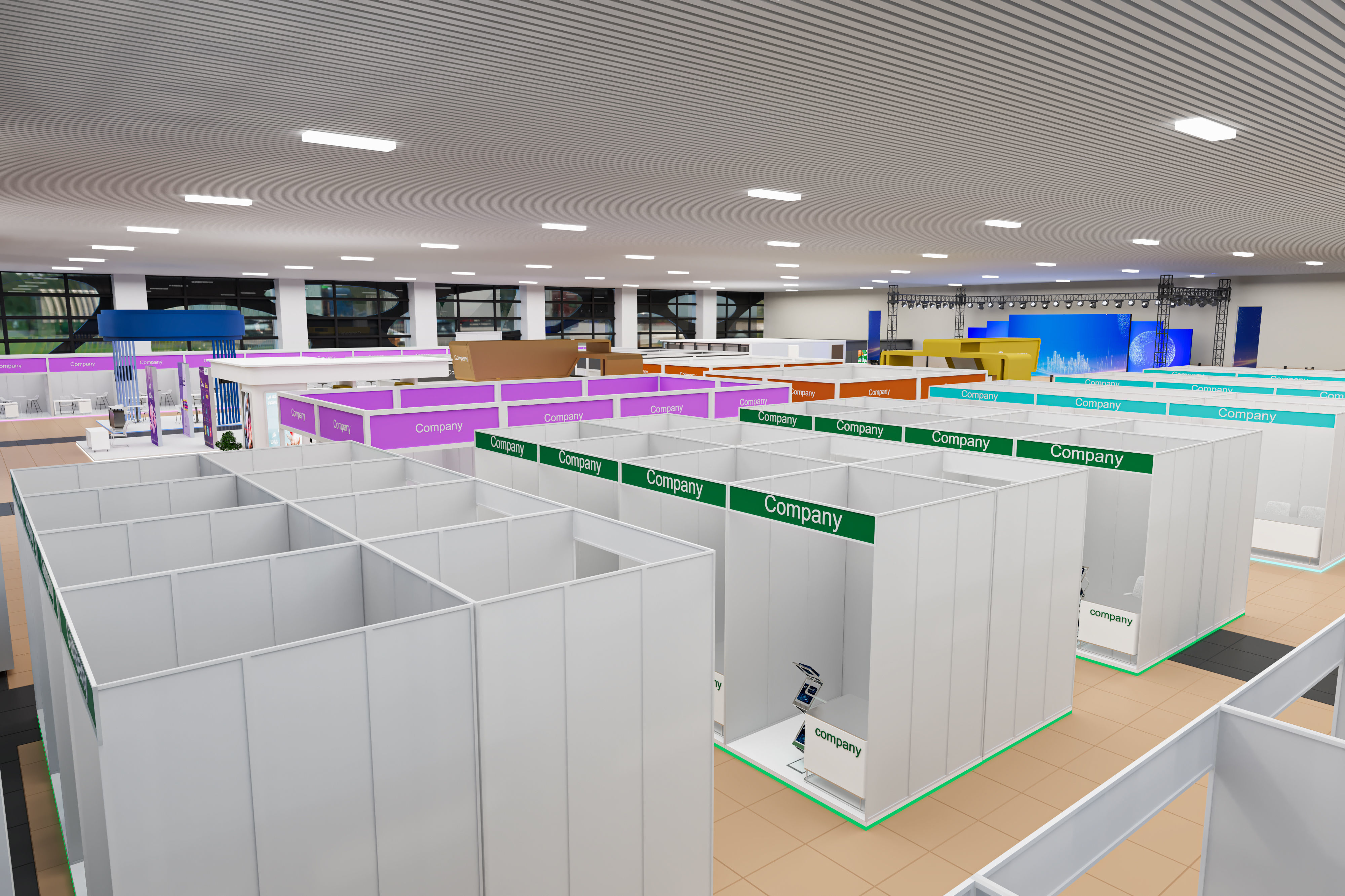 exhibition hall with booths 60mx60m 3D model_30