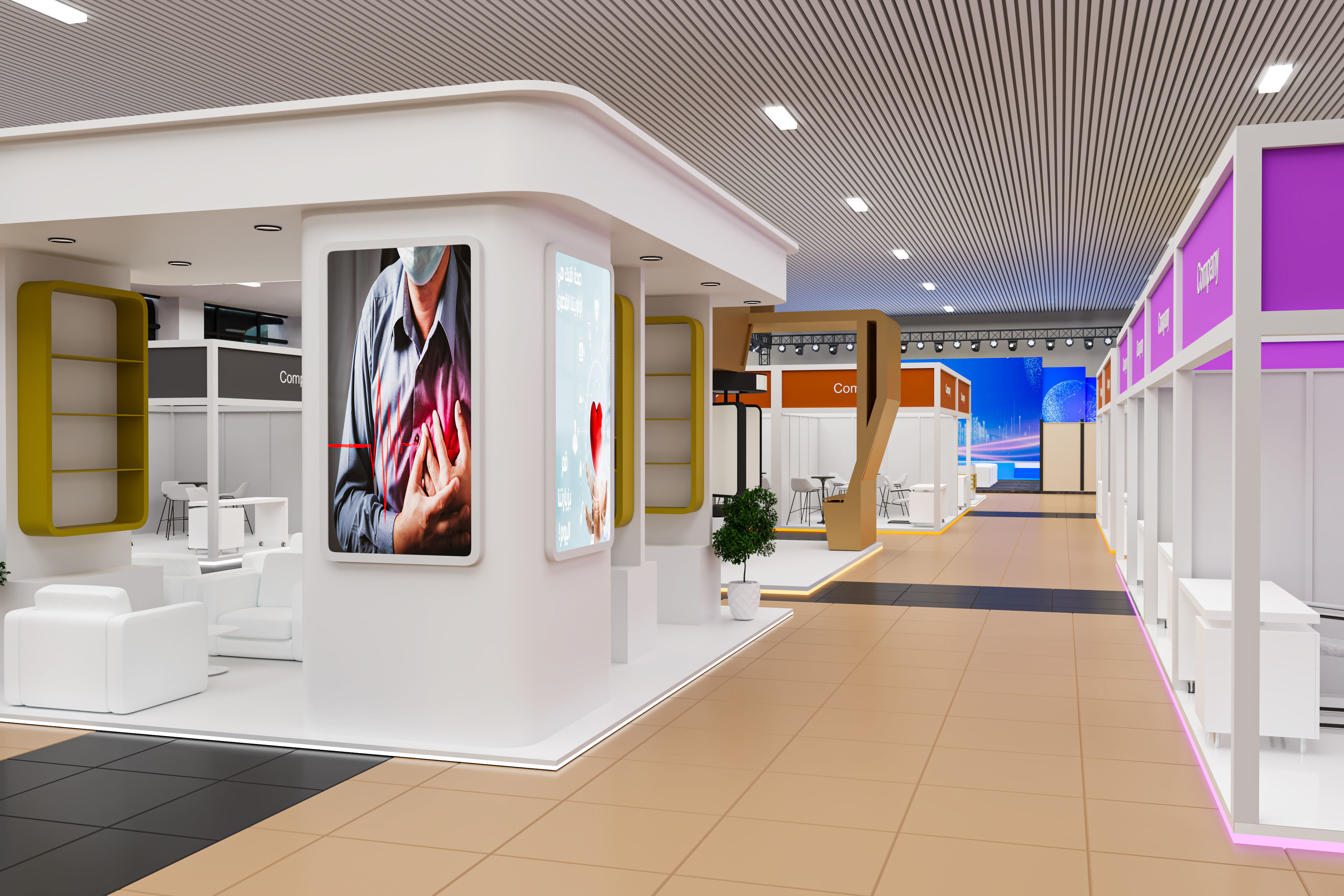 exhibition hall with booths 60mx60m 3D model_4