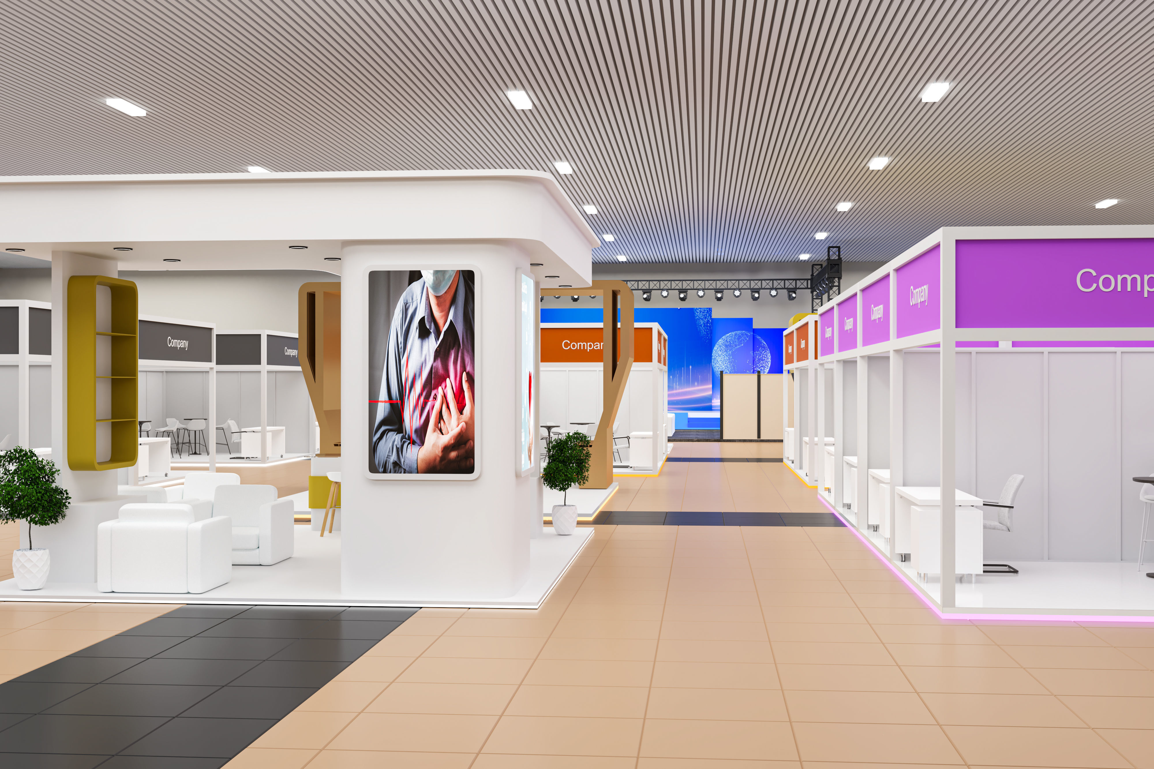 exhibition hall with booths 60mx60m 3D model_23