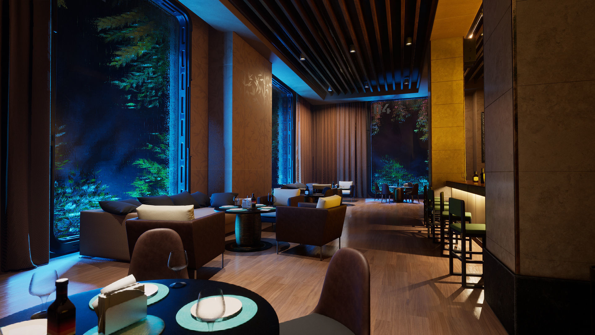 Restaurant Low-poly 3D model_3