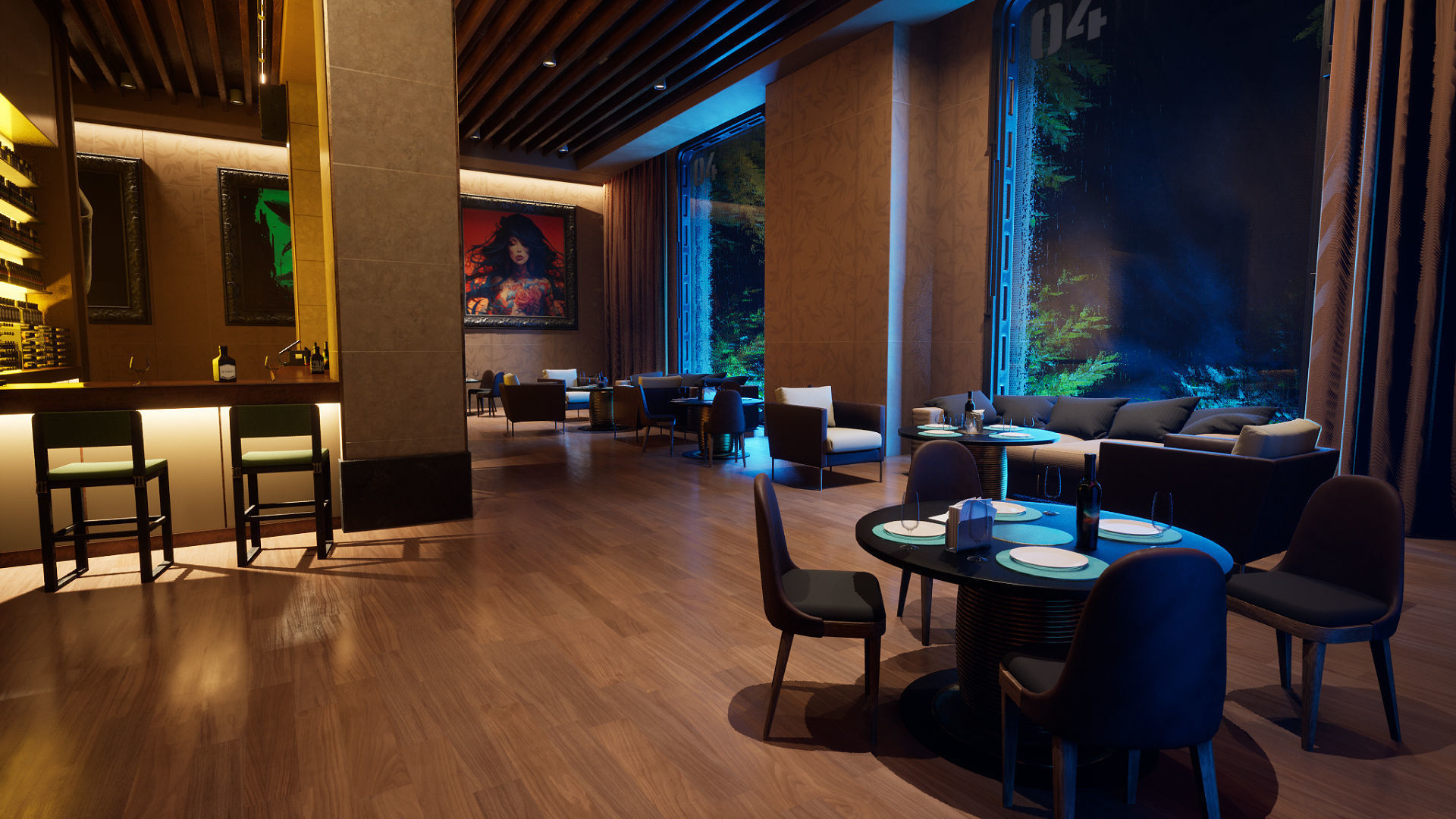 Restaurant Low-poly 3D model_14