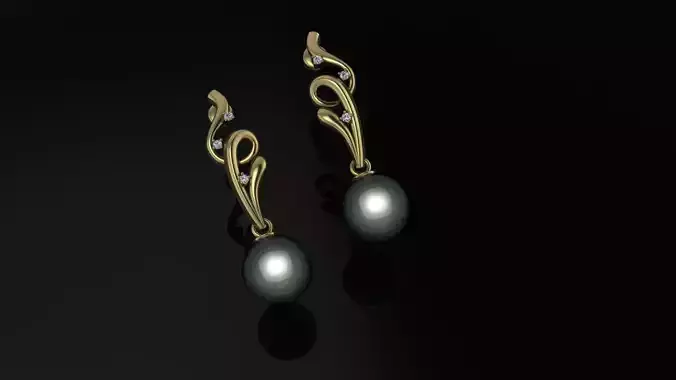 Pearl and diamond earrings 3D print model