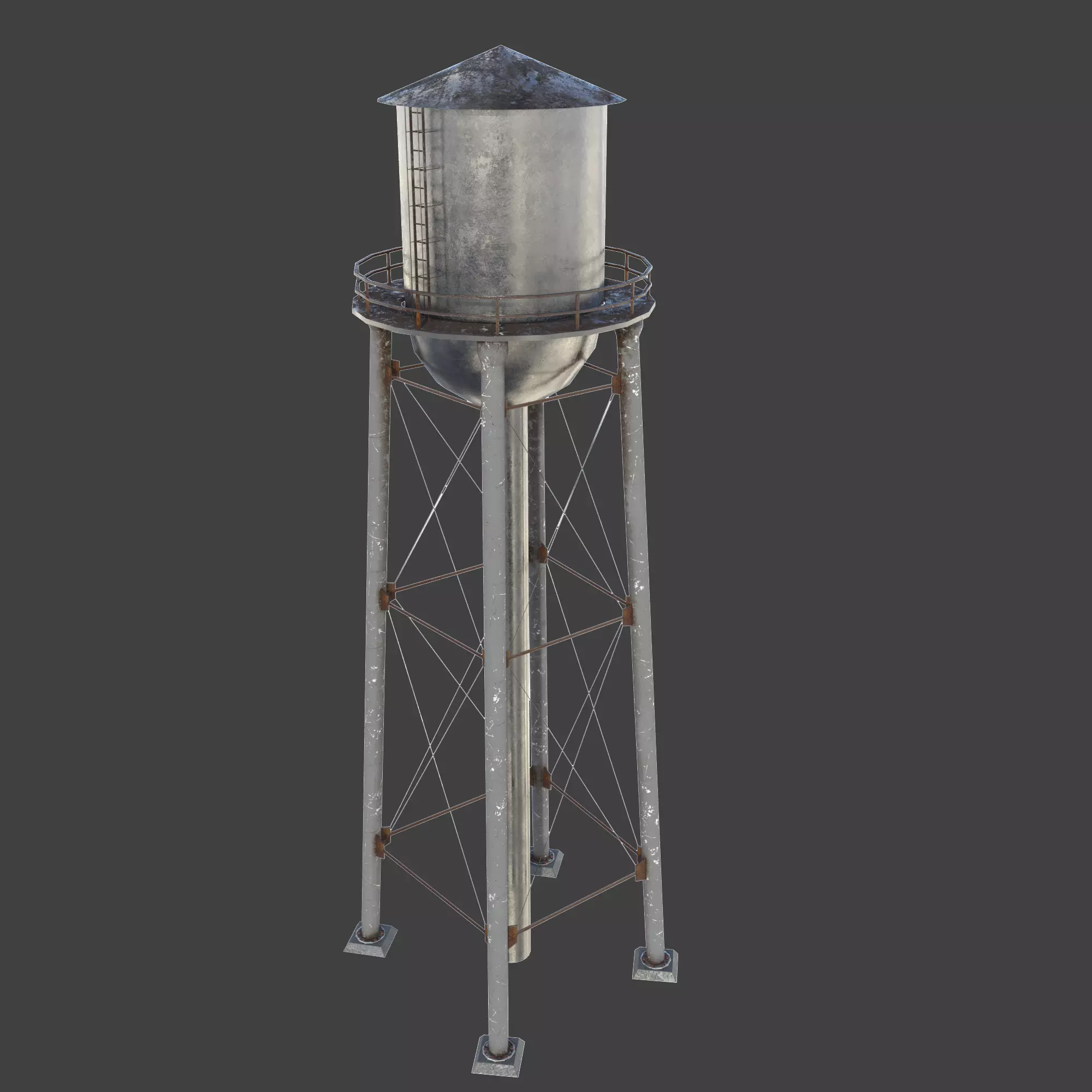 Water tower 01 Low-poly 3D model_0