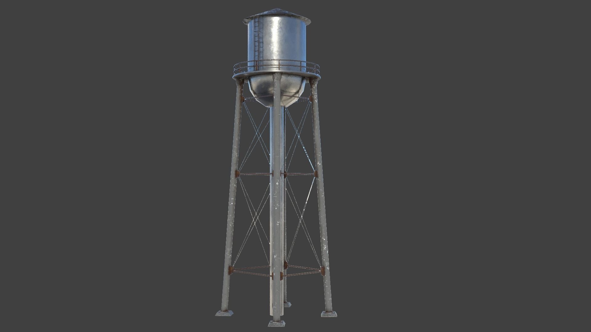 Water tower 01 Low-poly 3D model_1