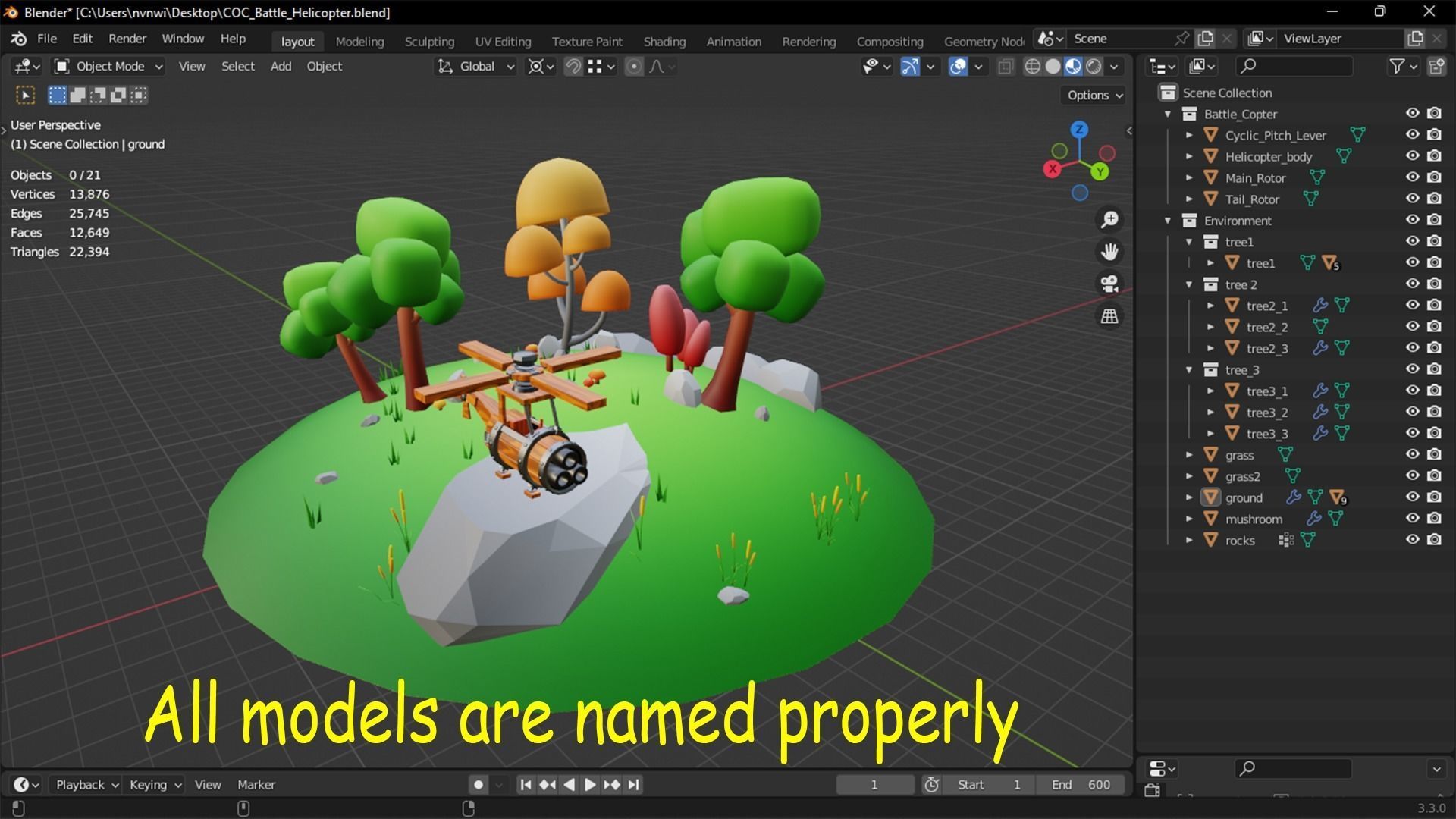 COC Battle Helicopter - Free Environment Low-poly 3D model_23