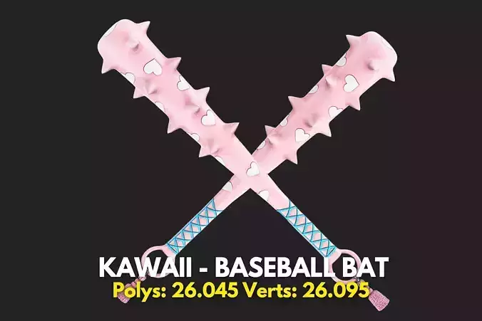 KAWAII - BASEBALL BAT - COMMERCIAL USE - WOLVES STUDIO Low-poly 3D model