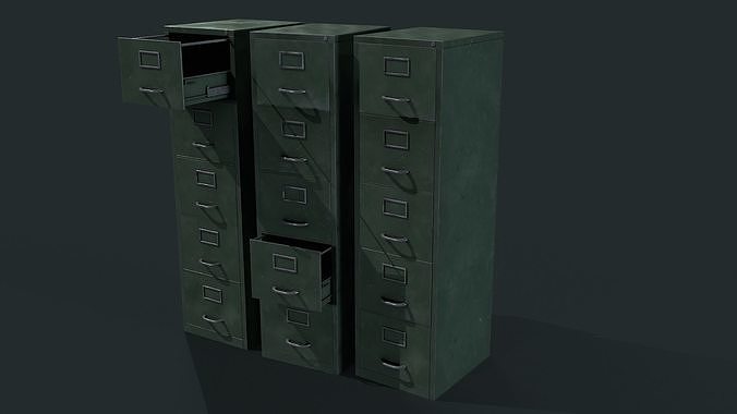 Vintage 70s Filing Cabinet Pack of 3  Low-poly 3D model
