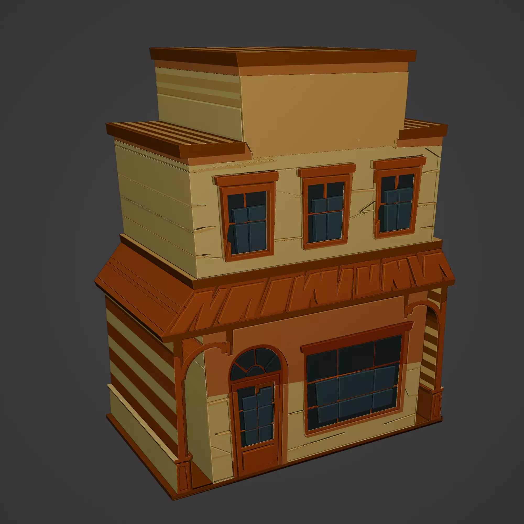 Western Building Low-poly 3D model_0