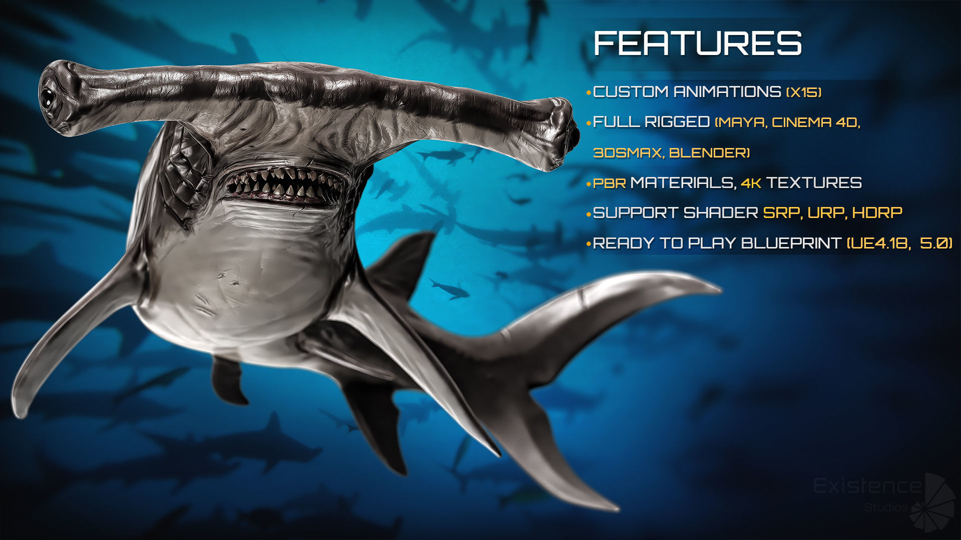 Hammerhead Shark - Ocean Predator - Underwater Creature - 29 Low-poly 3D model_4