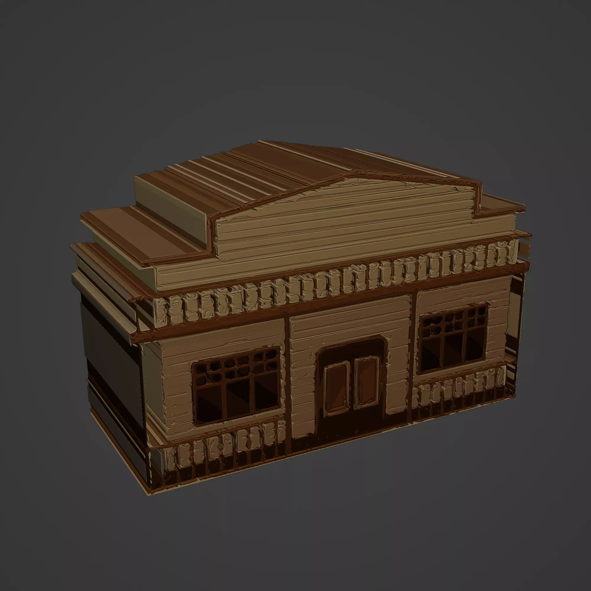 Western Building Low-poly 3D model_0
