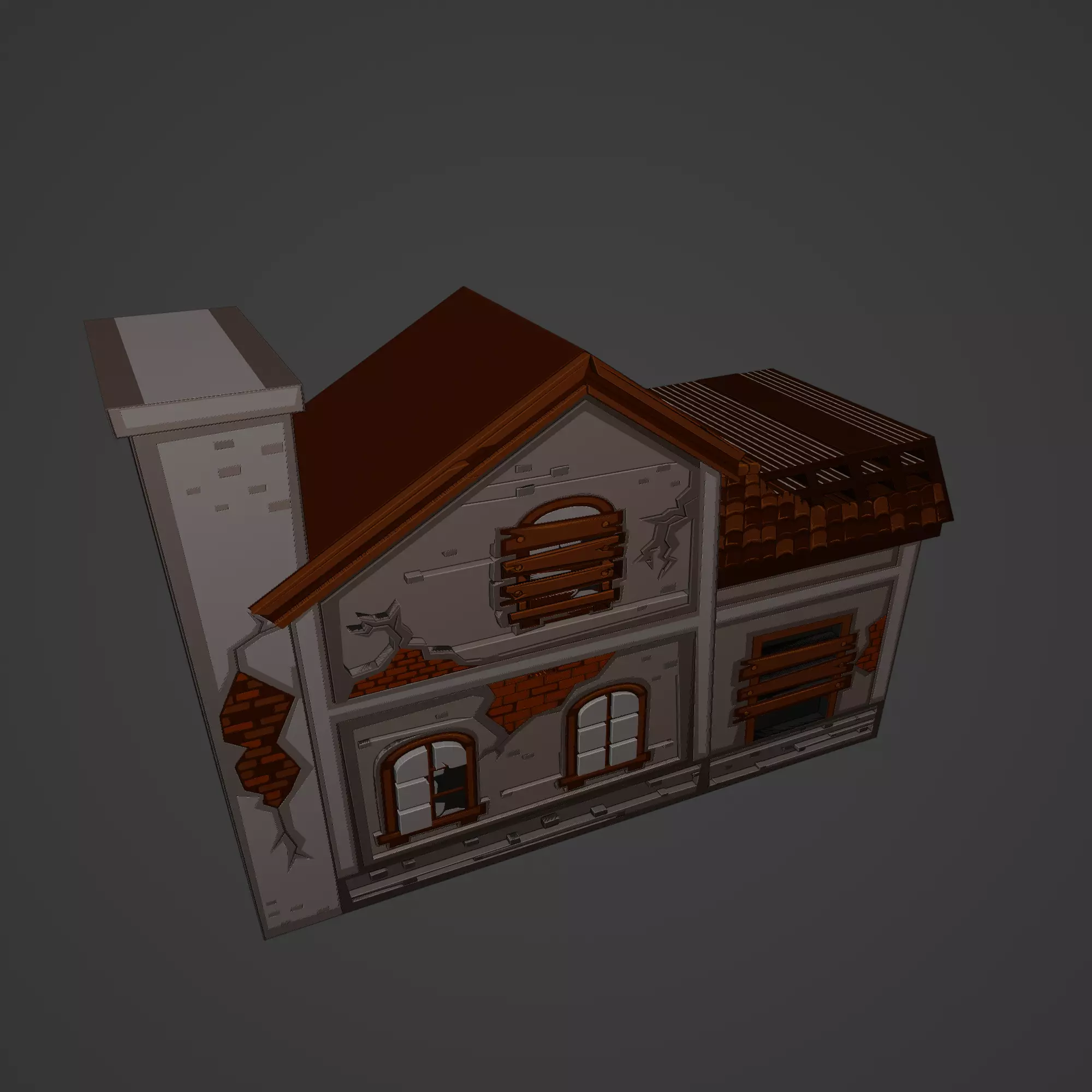 damaged house Building Low-poly 3D model_0
