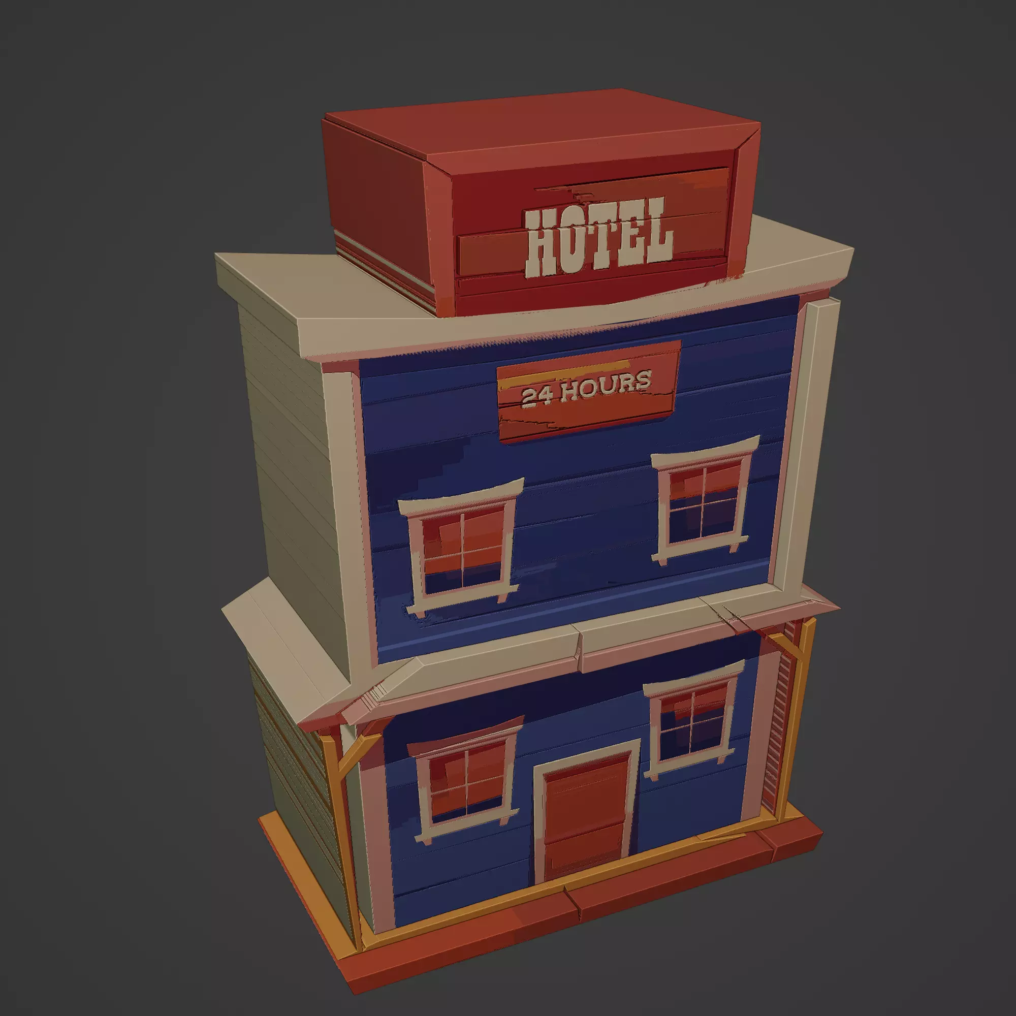 Western Building Hotel Low-poly 3D model_0