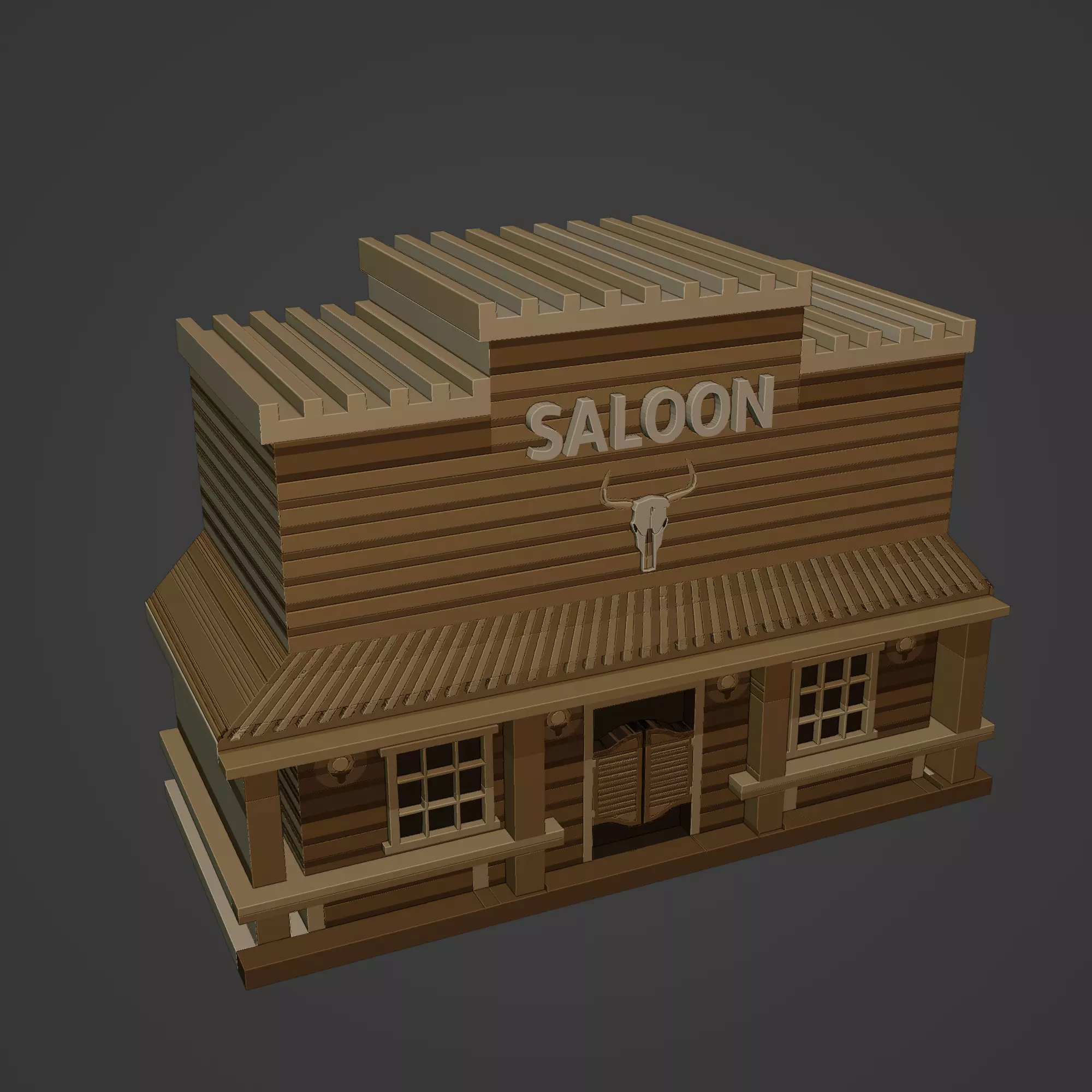 Western Building Saloon Low-poly 3D model_0