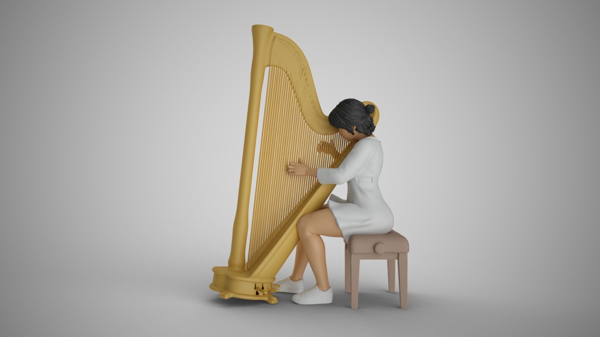 Woman Playing Harp 3D print model_11