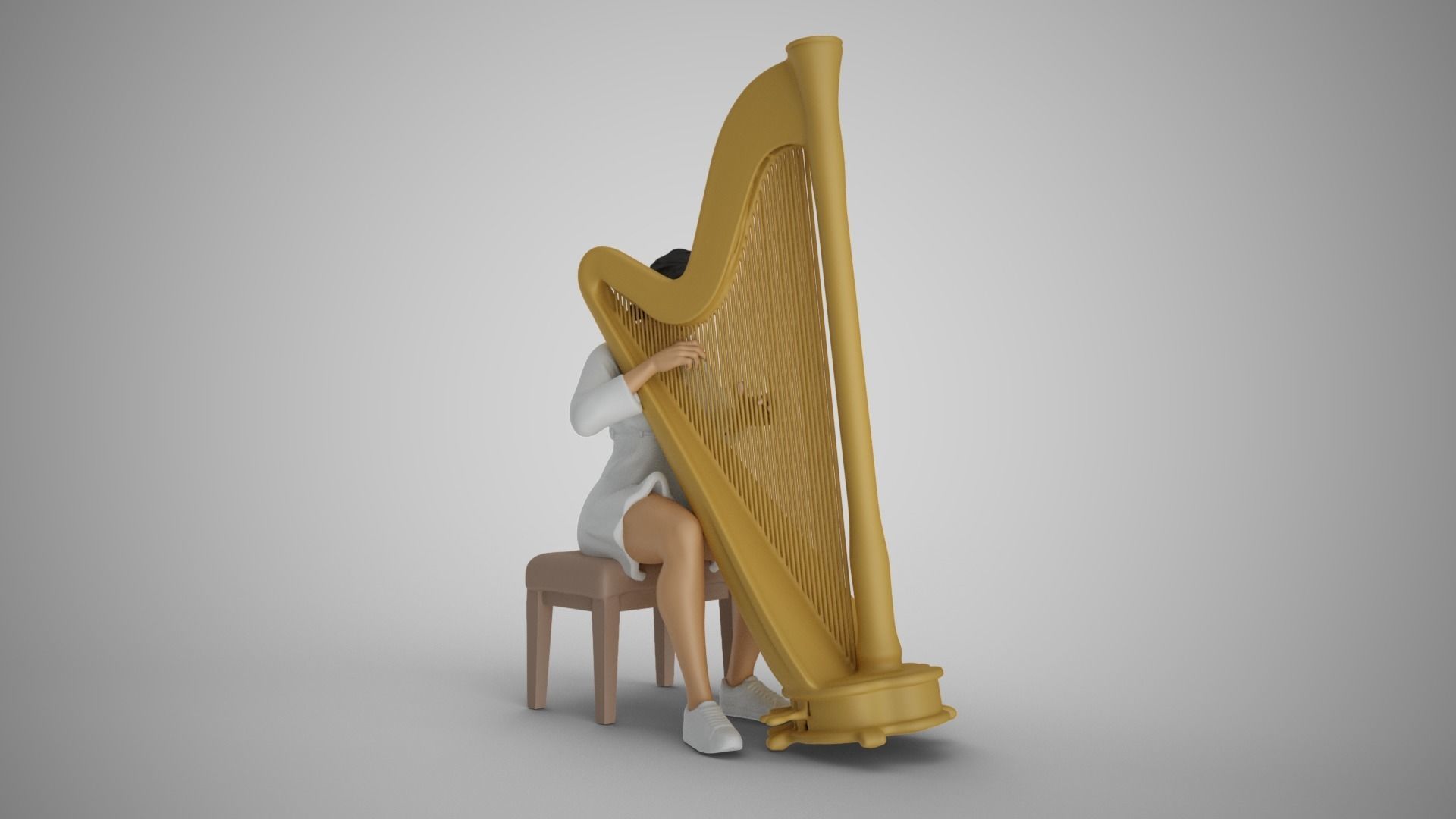 Woman Playing Harp 3D print model_6