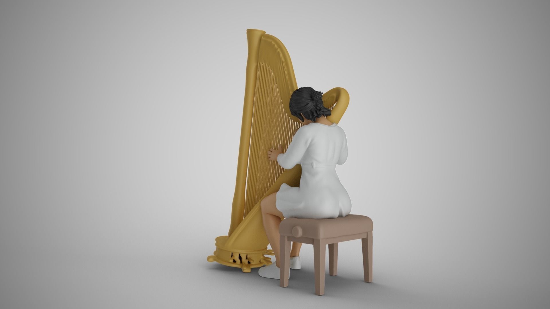 Woman Playing Harp 3D print model_10