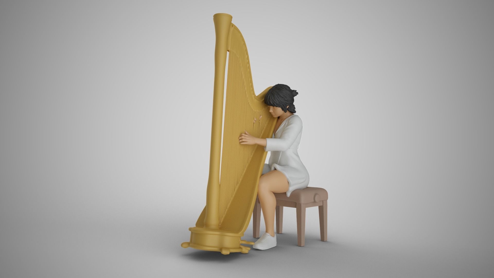 Woman Playing Harp 3D print model_4