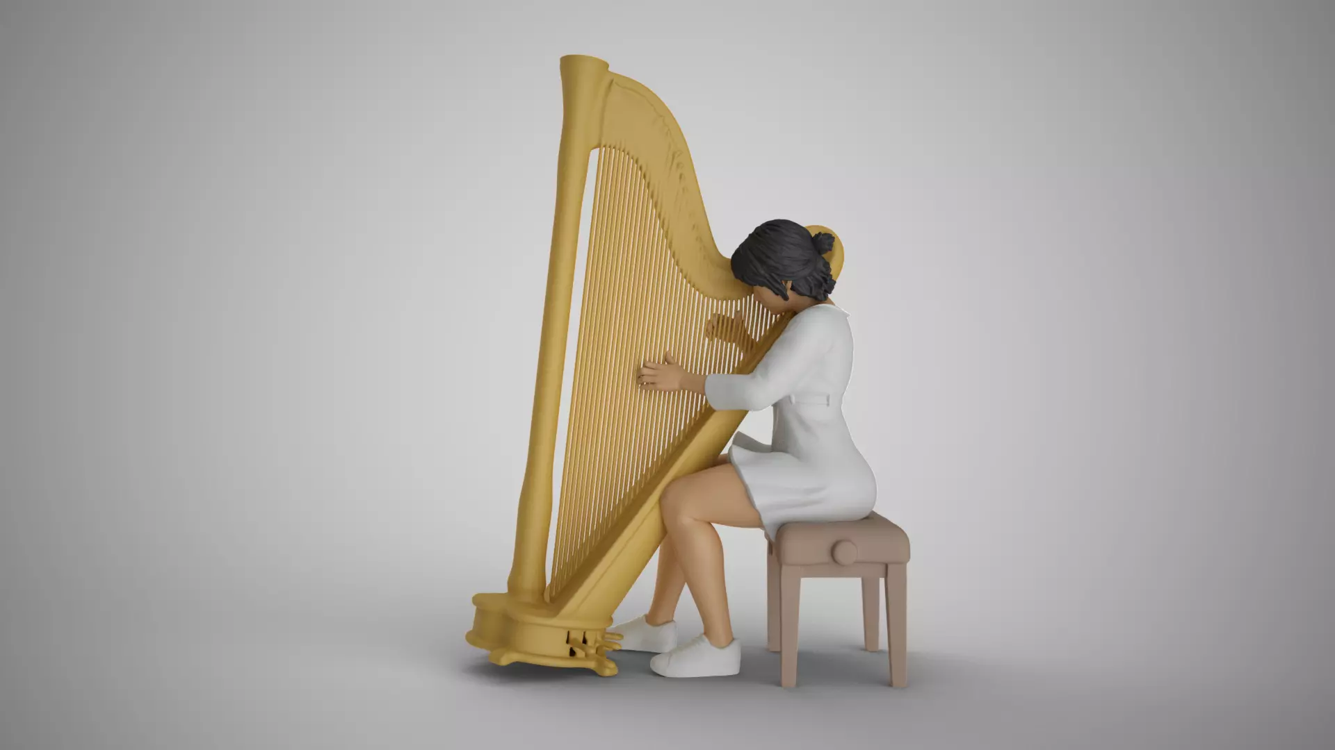 Woman Playing Harp 3D print model_0