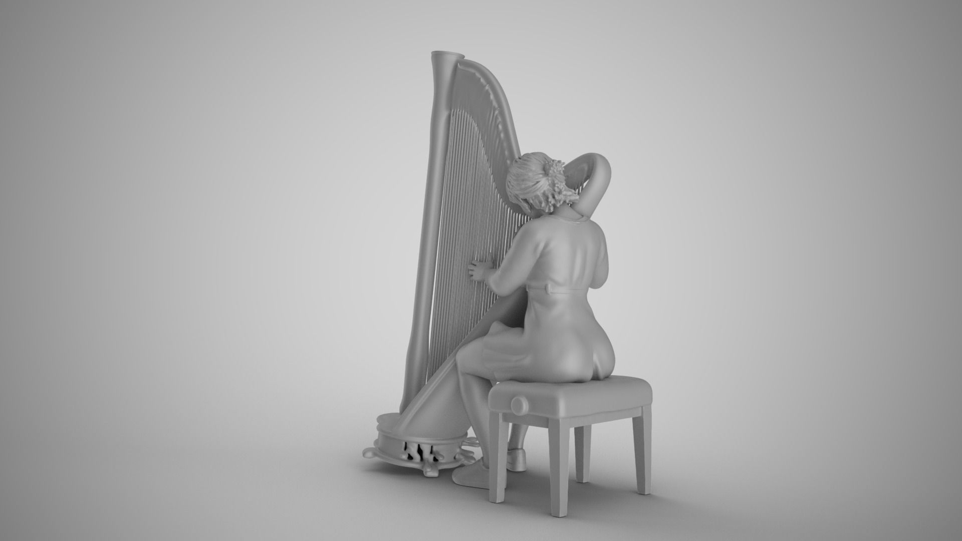 Woman Playing Harp 3D print model_17