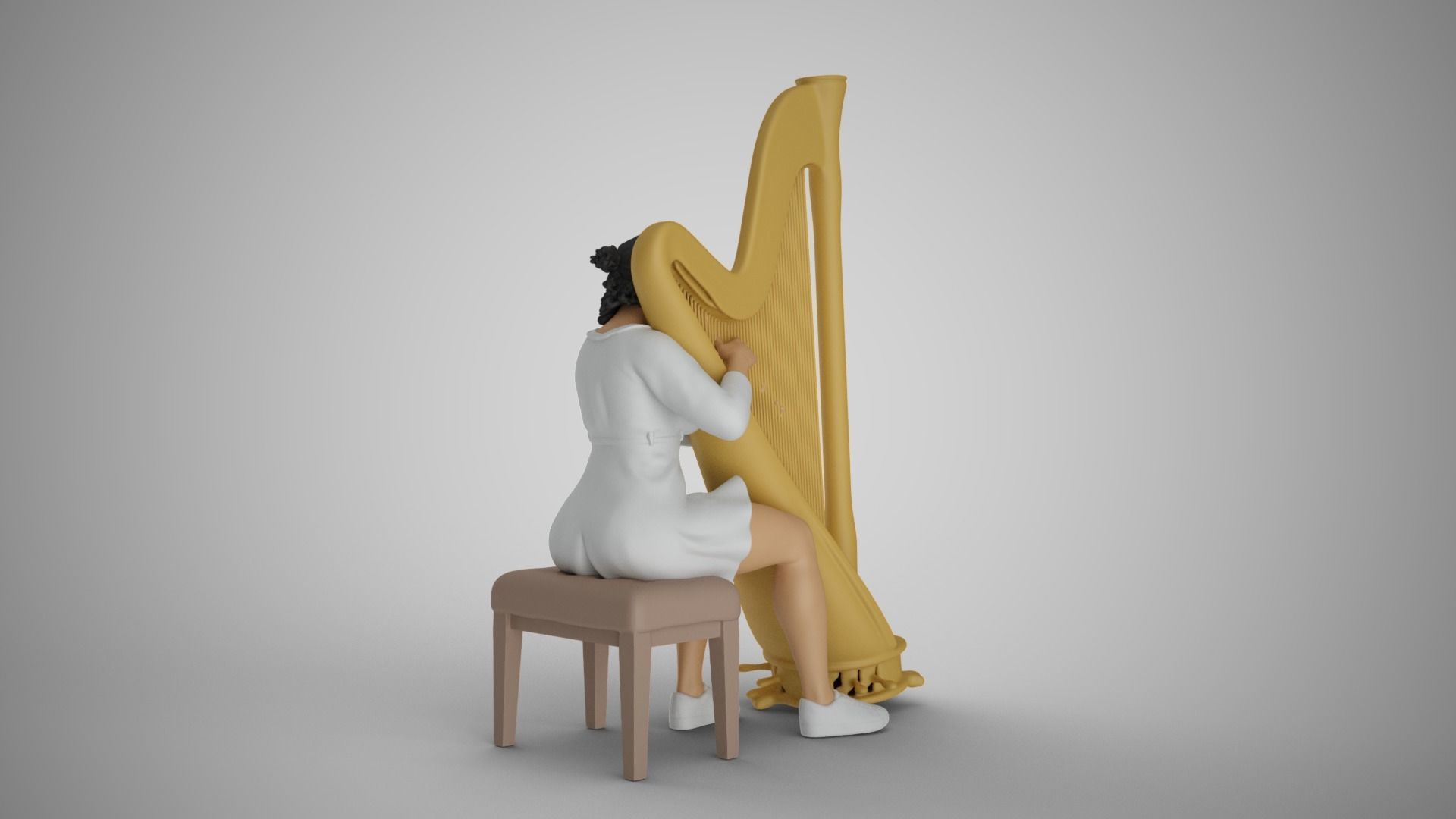 Woman Playing Harp 3D print model_8