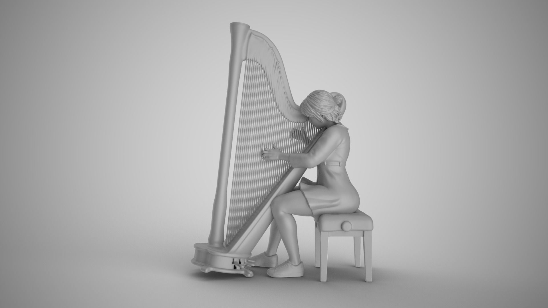 Woman Playing Harp 3D print model_2