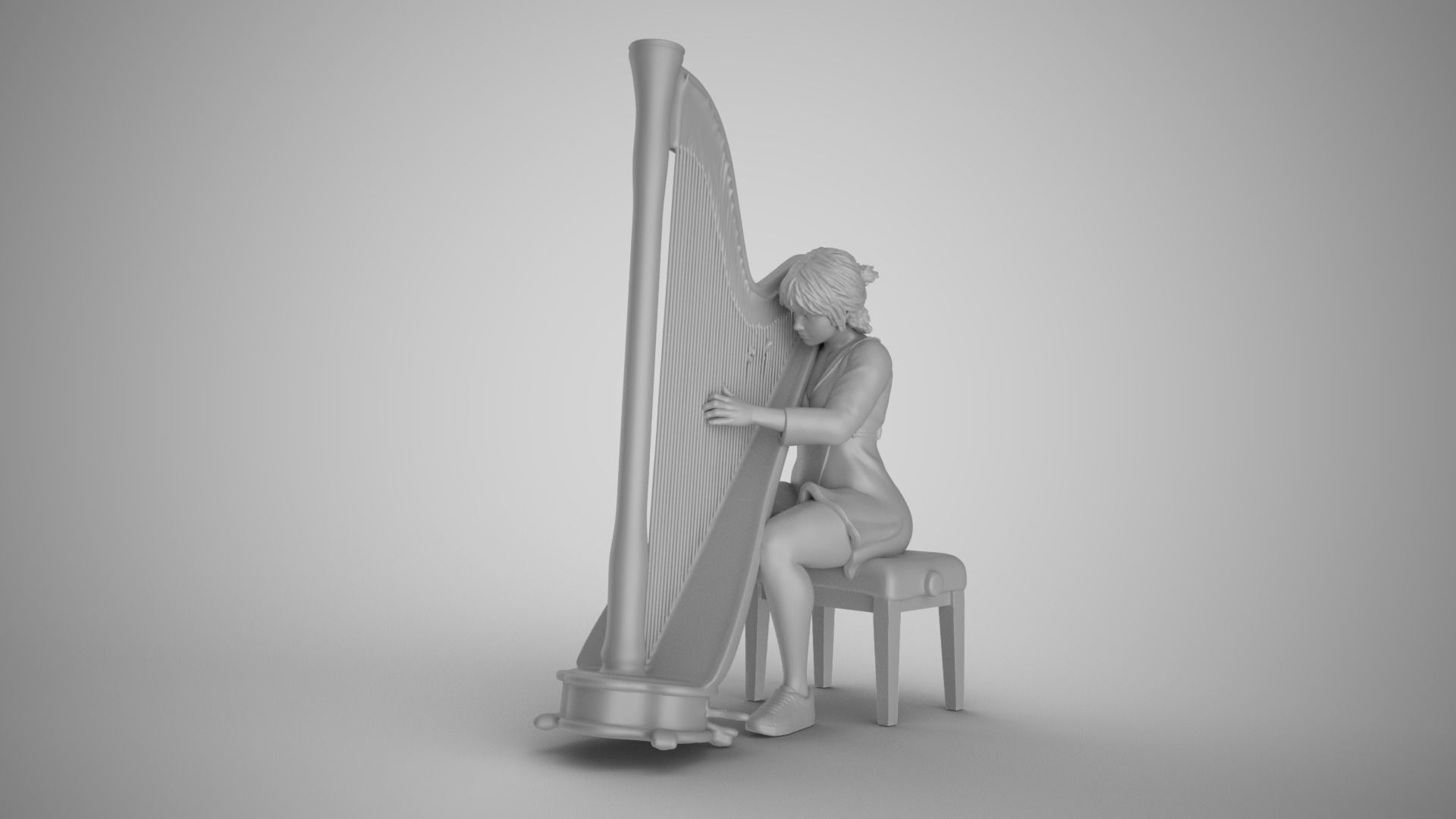 Woman Playing Harp 3D print model_3