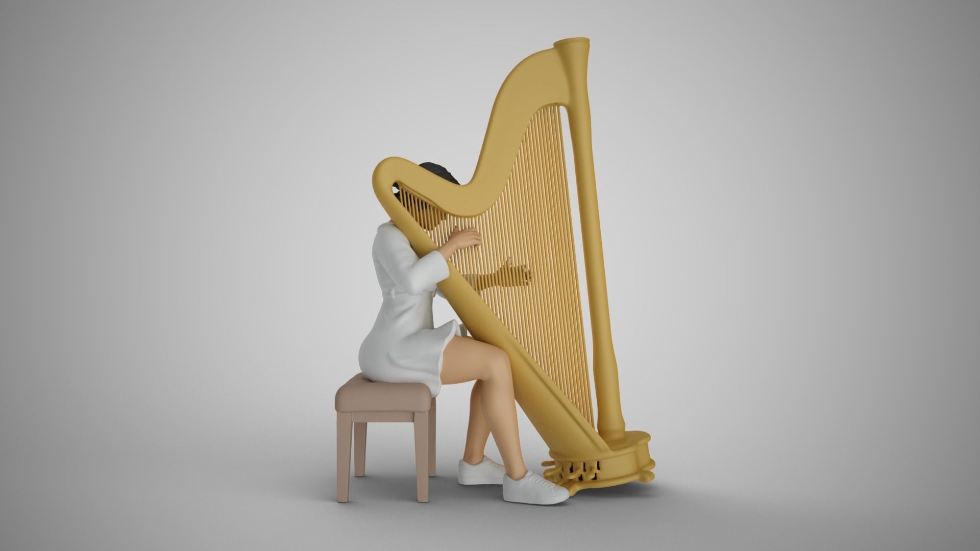 Woman Playing Harp 3D print model_7