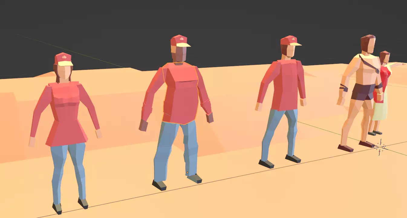 Pizza Employees and Restaurant Low Poly Flat Retro Style 3D model_0