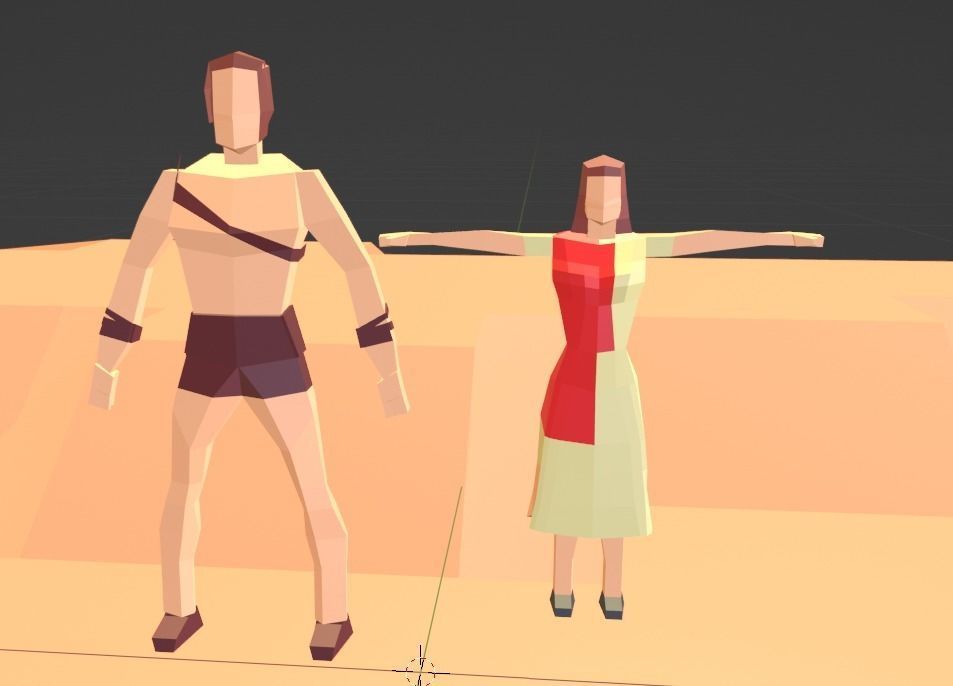 Pizza Employees and Restaurant Low Poly Flat Retro Style 3D model_3