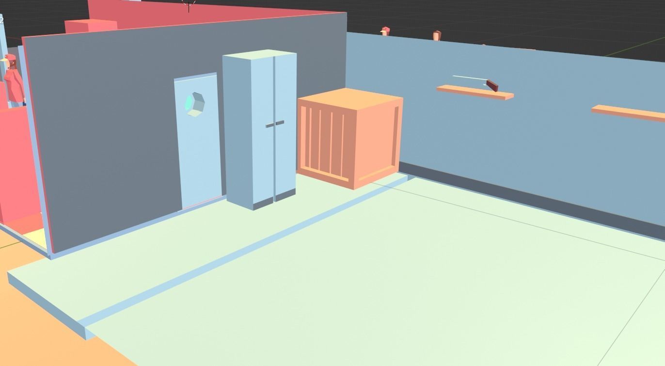 Pizza Employees and Restaurant Low Poly Flat Retro Style 3D model_4