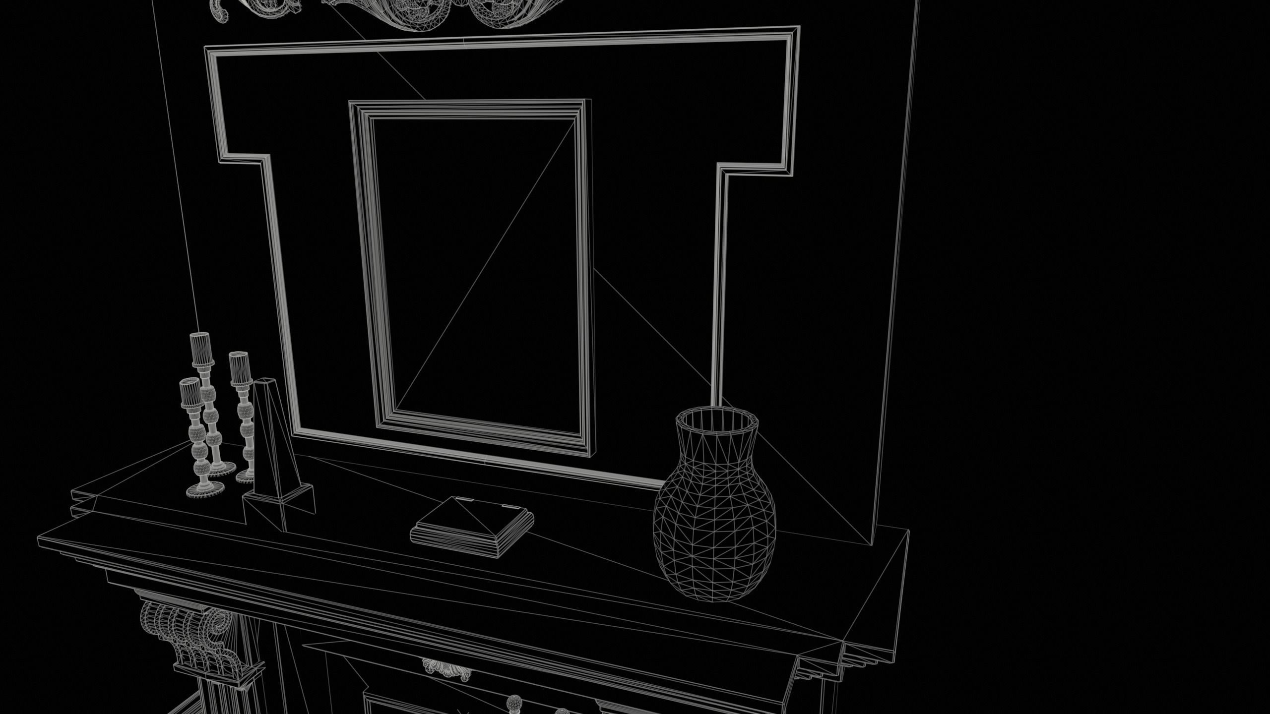 Wooden Study Fireplace  Low-poly 3D model_6